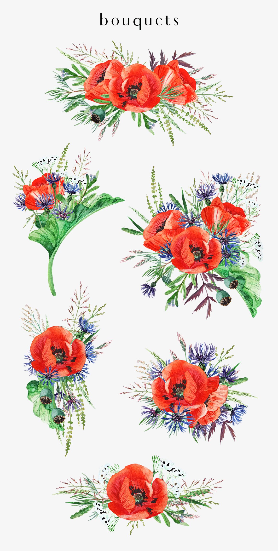 Poppies. Watercolor clip art. preview image.