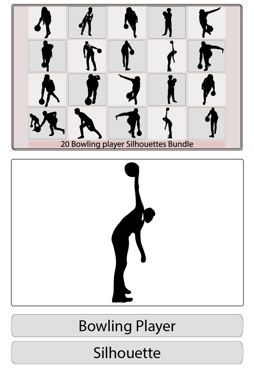 Bowling Sport Players Men and Women Pose Cartoon Graphic Vector,illustration of man playing bowling,bowling people silhouettes pinterest preview image.