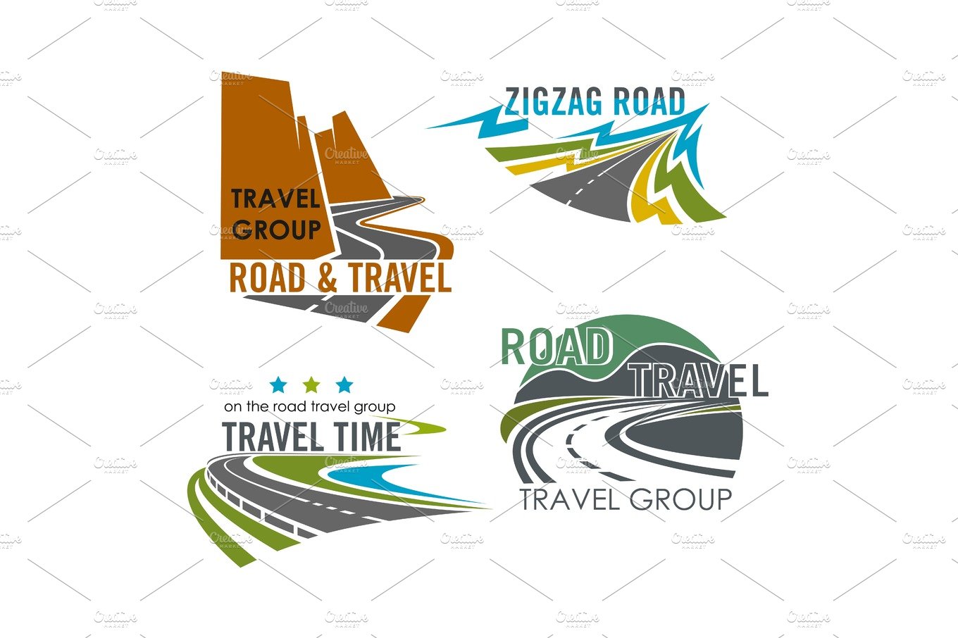 Road travel or highway construction vector icons cover image.