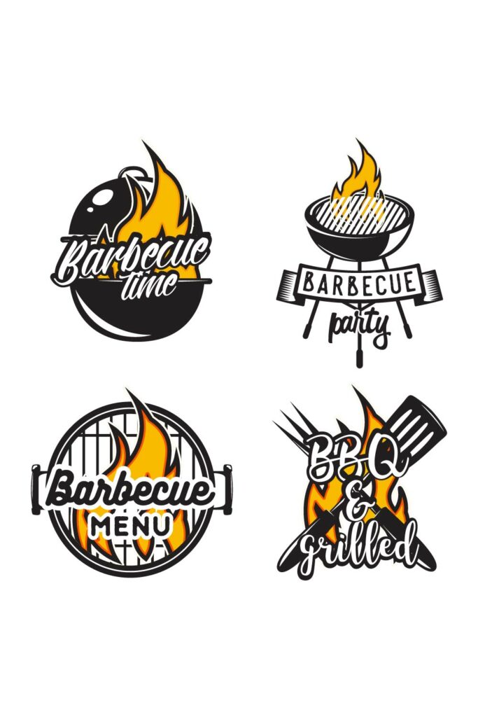Grill Lettering Colors BBQ AND GRILL Logo | four different designs and two different colors ...