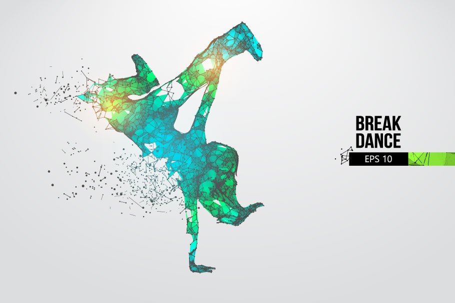 Silhouettes of a breake dancer woman preview image.
