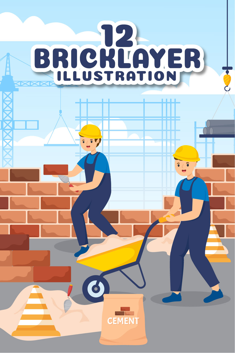 12 Bricklayer Worker Illustration pinterest preview image.