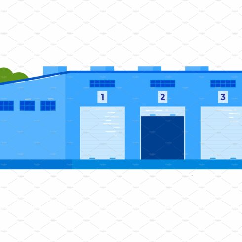 Warehouse building design, vector cover image.