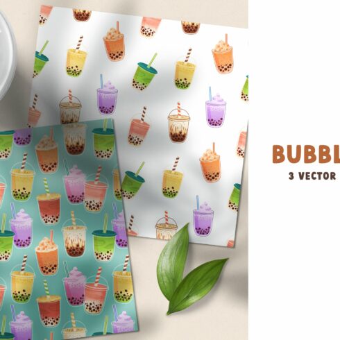 Bubble milk tea seamless patterns cover image.