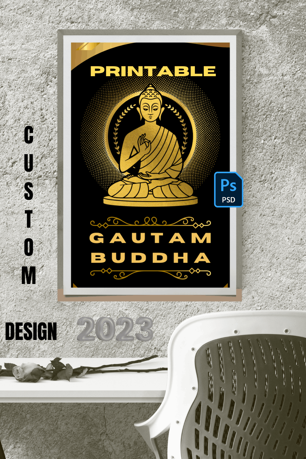 Buddha Poster Design Printable | Creative Poster 2023 PSD FILE | AjK Digital Shop pinterest preview image.