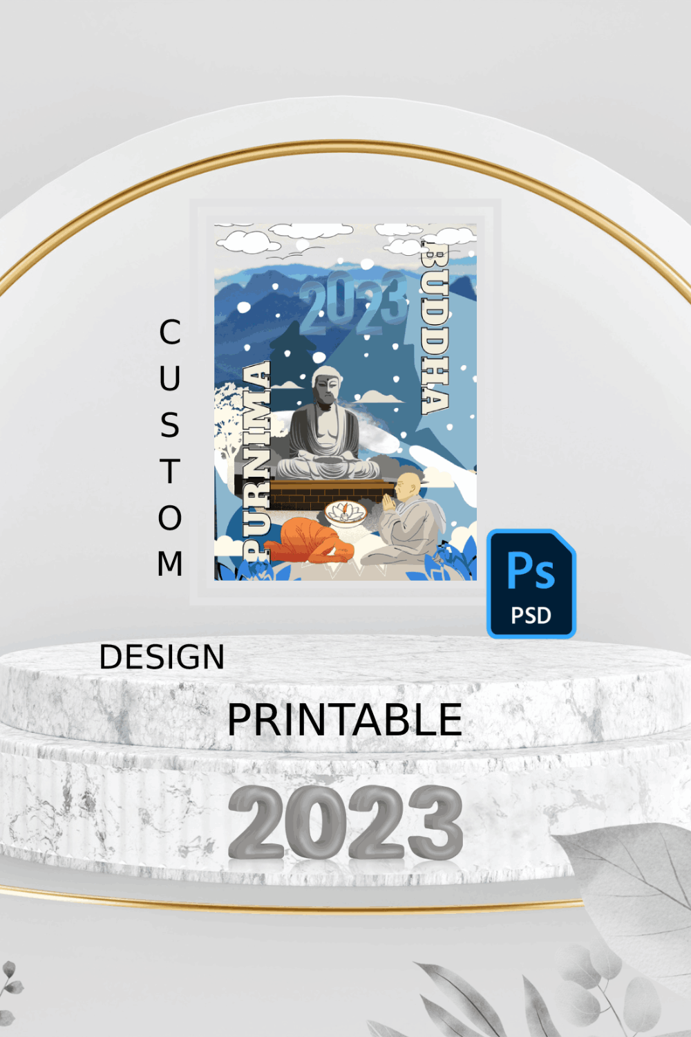 Buddha Purnima 2023 | Creative poster design PSD FILE | AjK Digital Shop pinterest preview image.