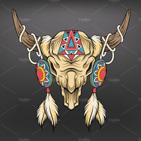Buffalo skull. Vector art cover image.