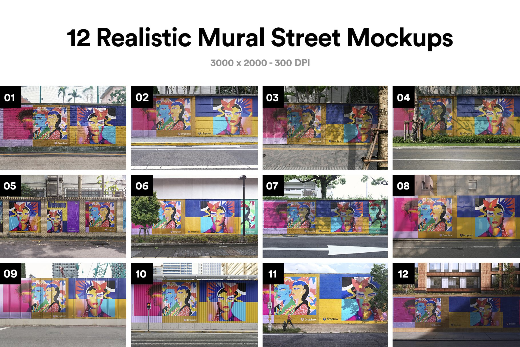 12 Mural Street Mockup - PSD preview image.