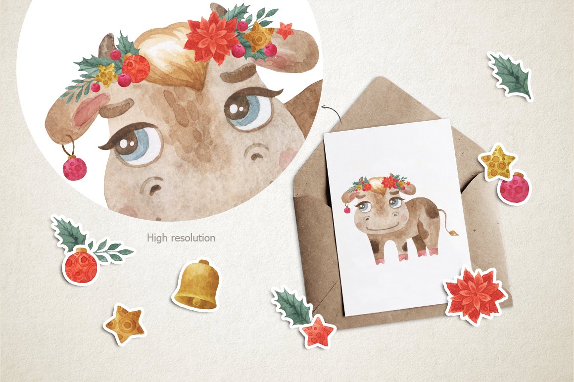 Christmas bulls clipart preview image.