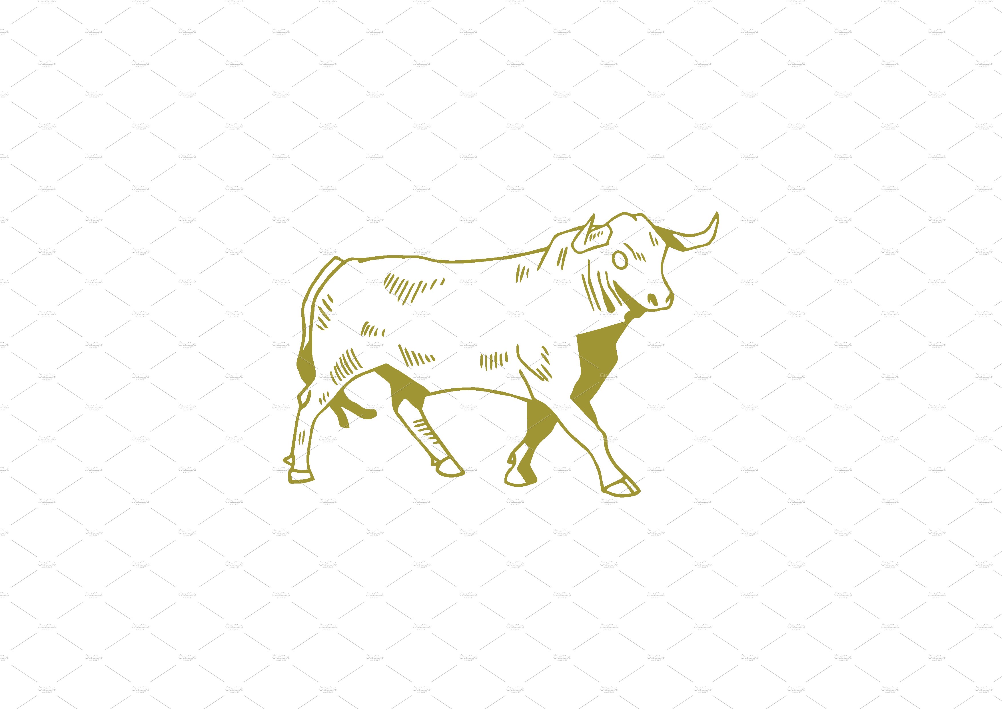 Stylized vector bull illustrations preview image.