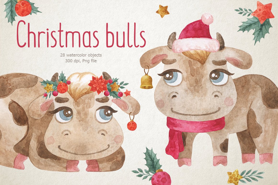 Christmas bulls clipart cover image.