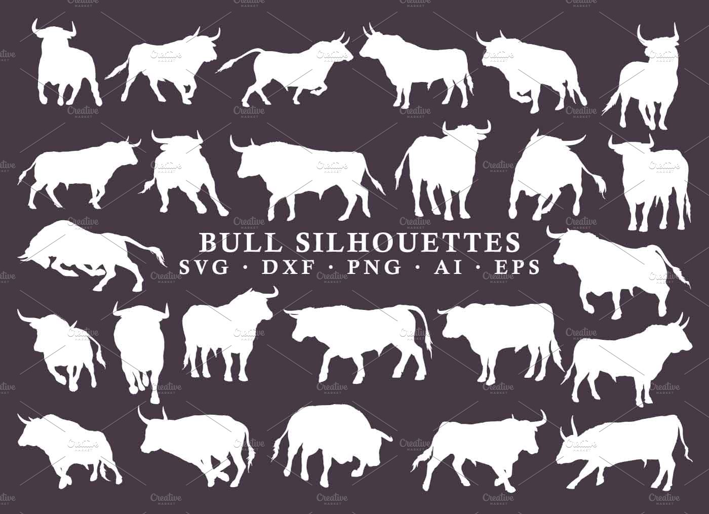 Fighting Bull Silhouettes in Vector preview image.