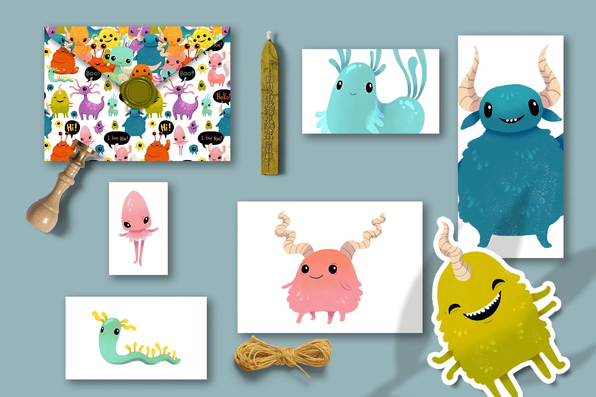 Charming Monsters Clipart & Patterns preview image.