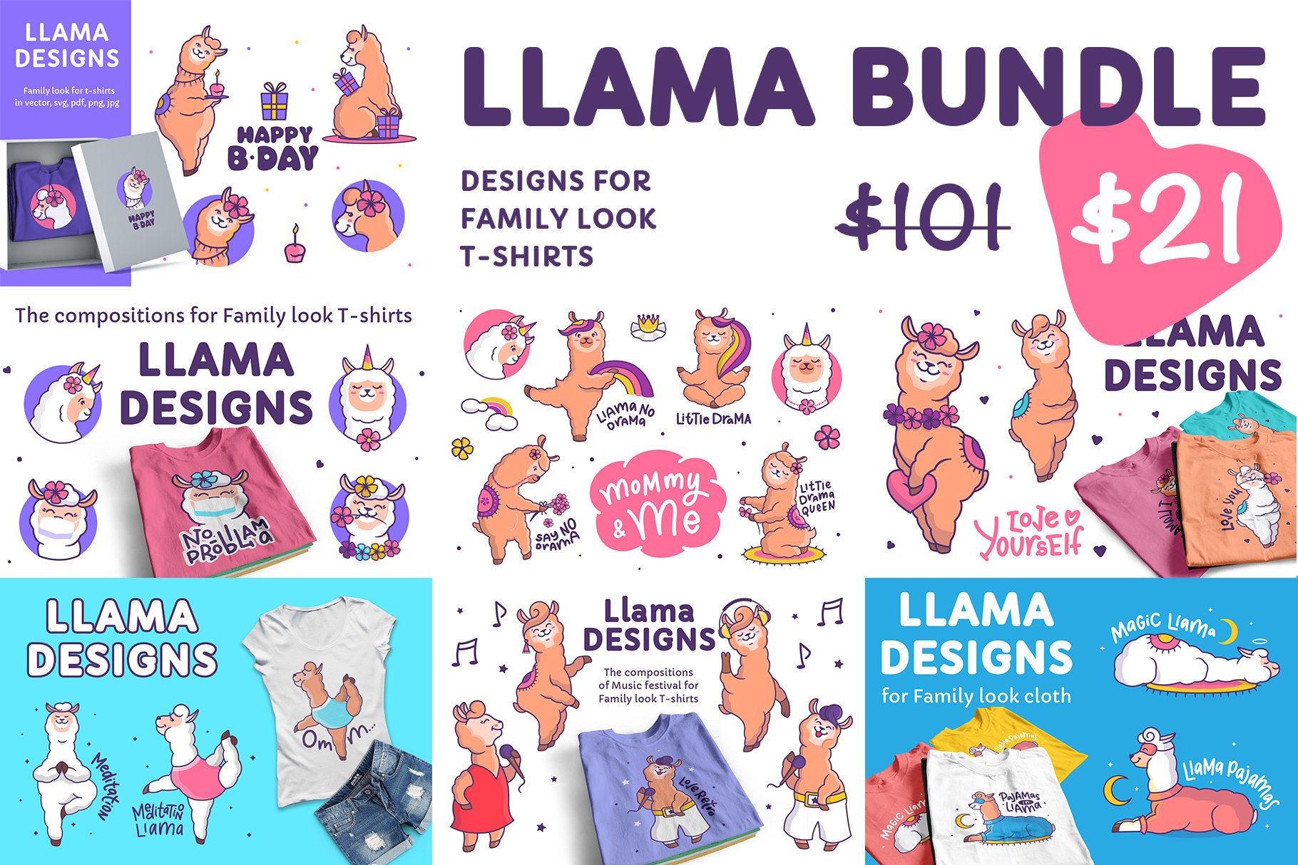 Llama clipart. KIDS BUNDLE design cover image.