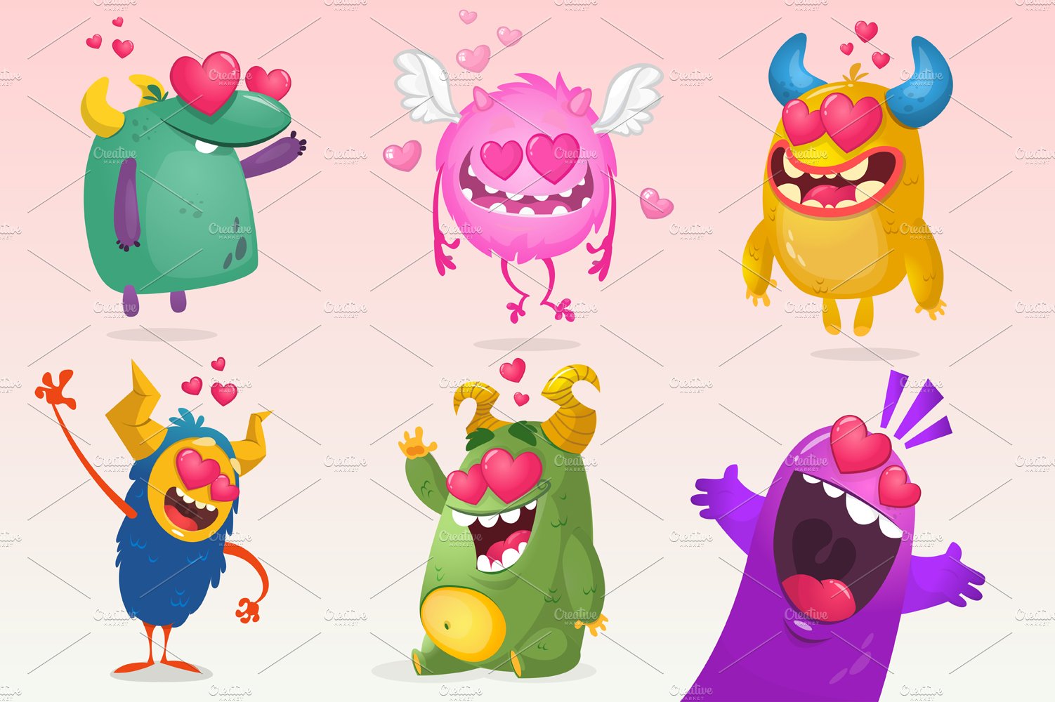 Cartoon monsters for Valentines Day cover image.