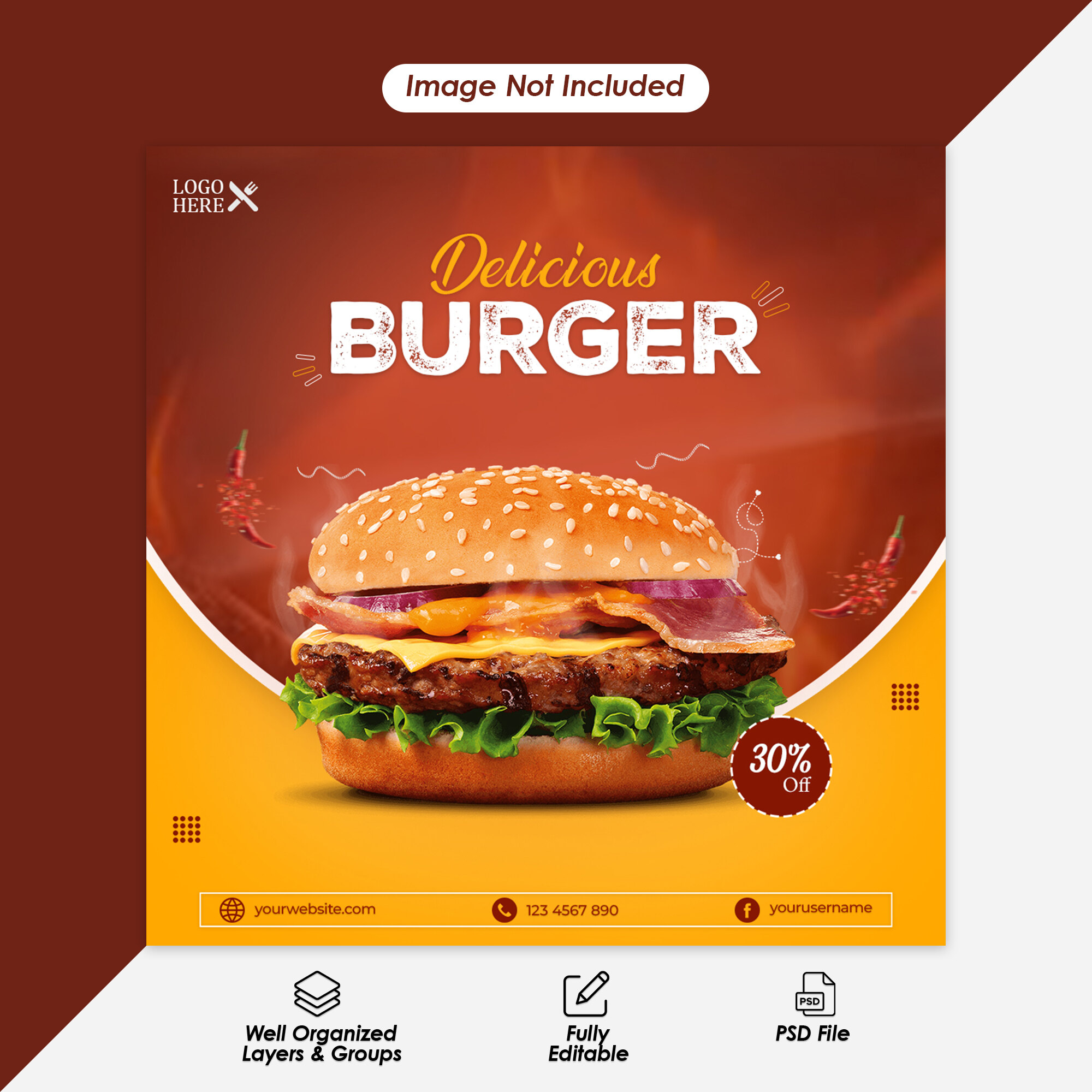 2 Free PSD food social media banner post template cover image.