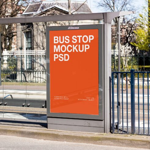 Realistic Bus Stop Mockup PSD cover image.