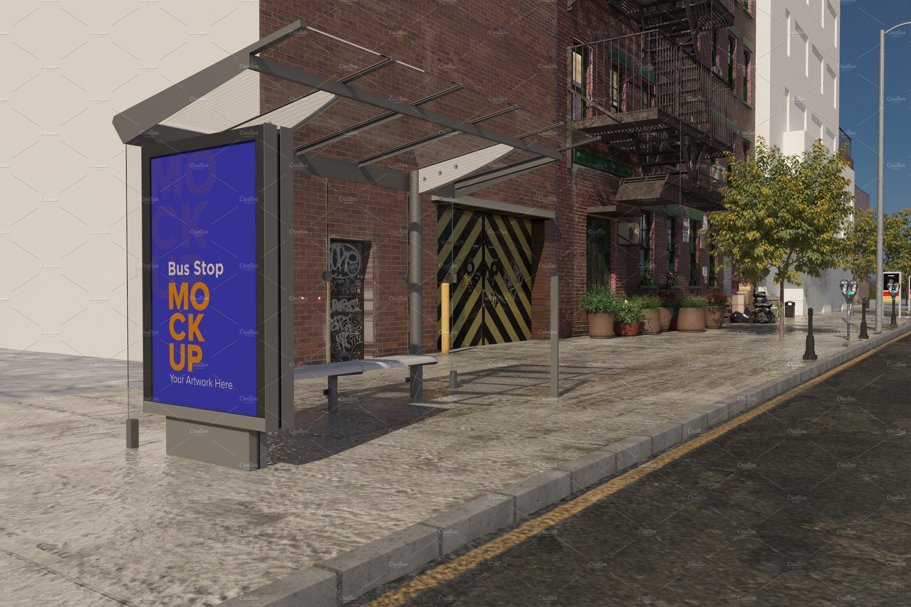 City Bus Stop Sign Mockup cover image.