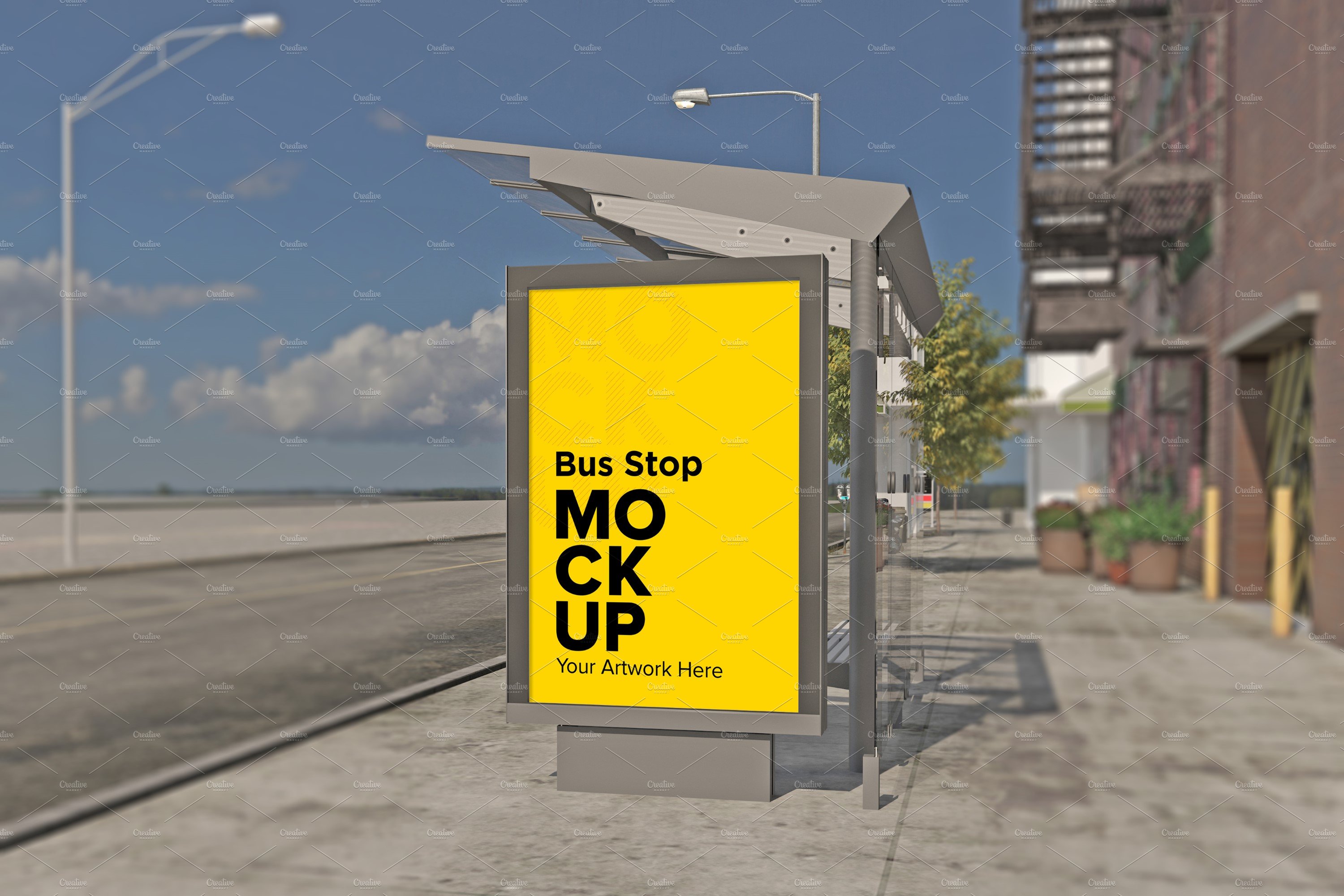 Evening View Bus Stop Sign mockup cover image.