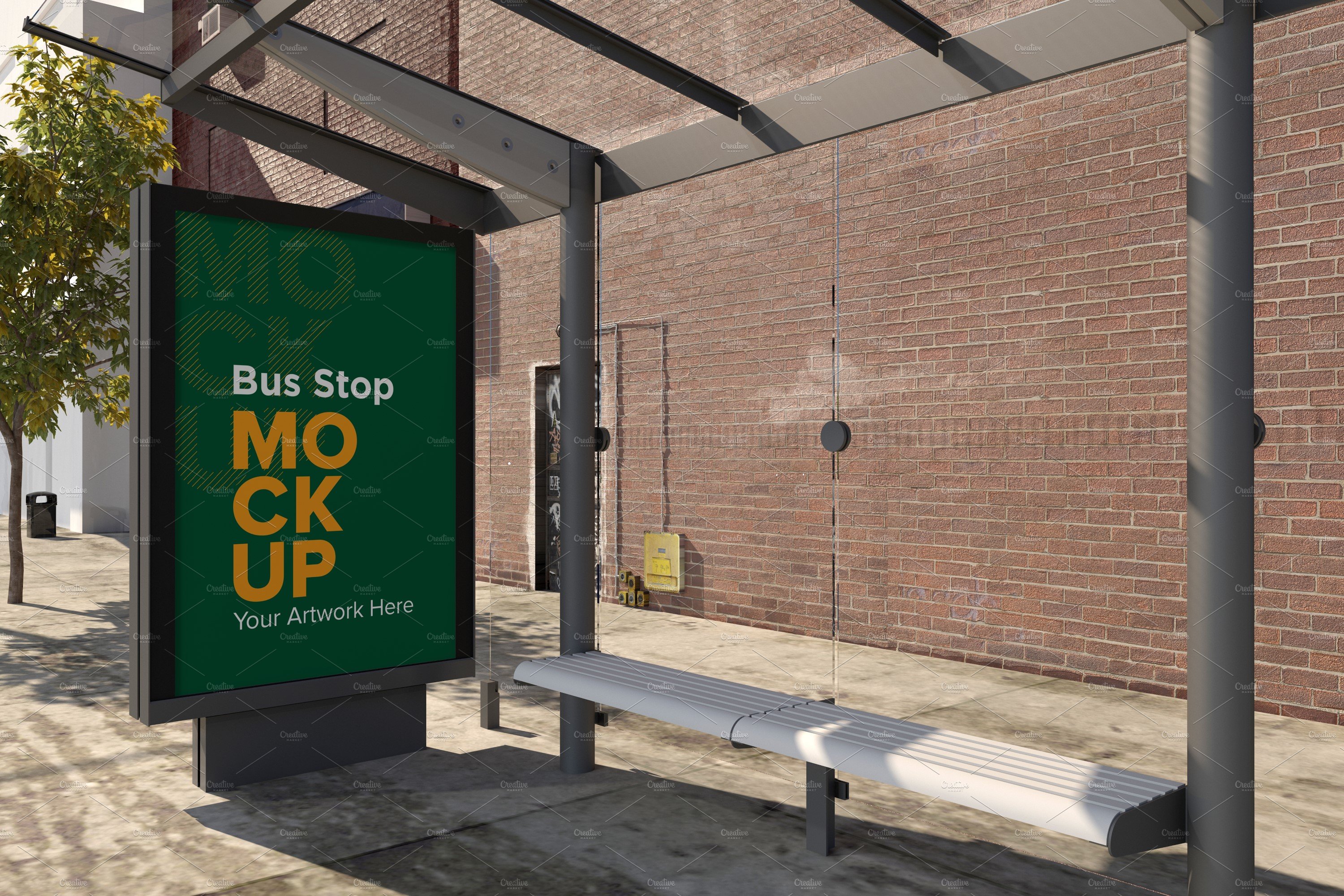 Bus Shelter Advertising Sign Mockup cover image.