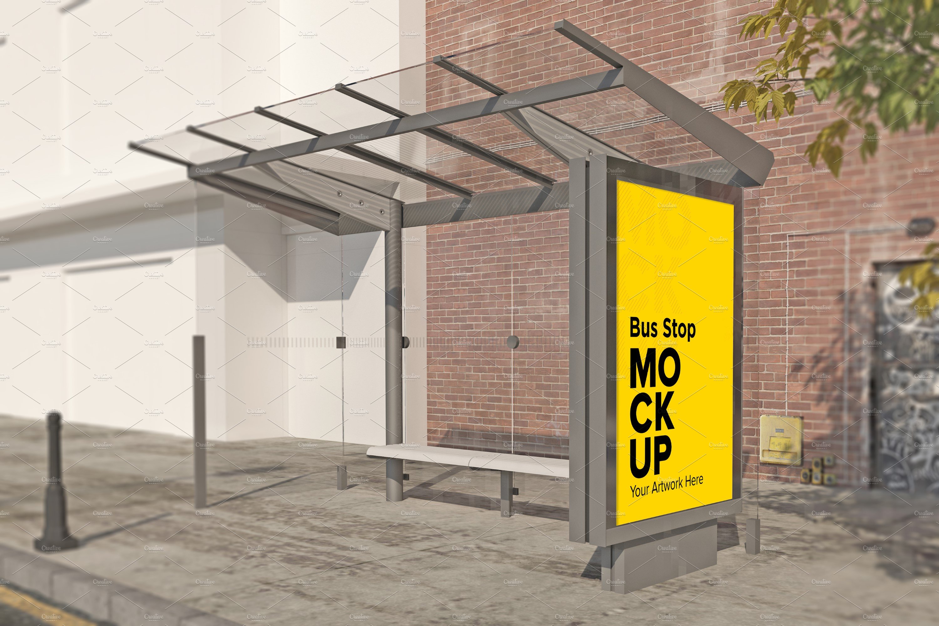 City Bus Stop Sign mockup cover image.