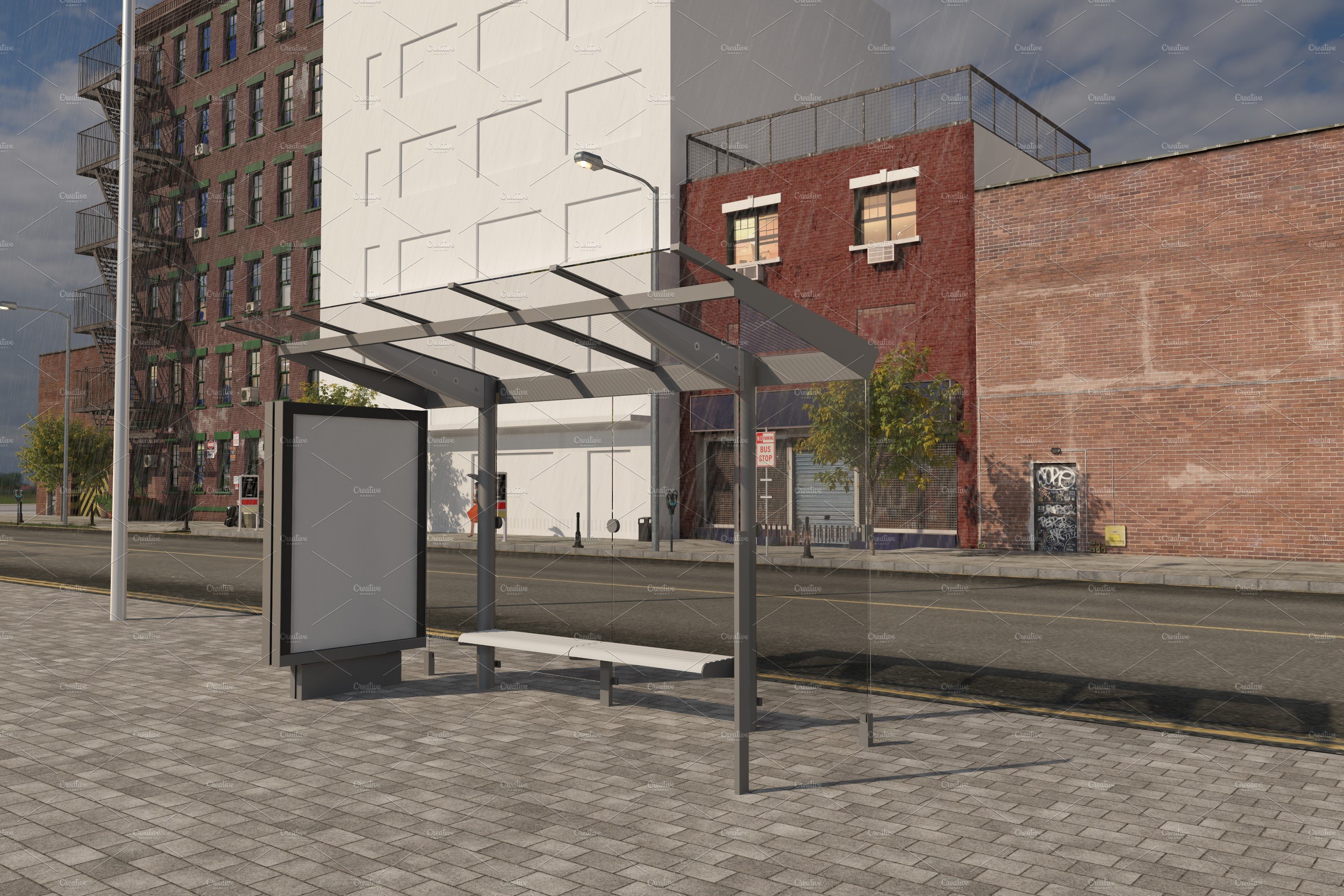 Bus Shelter Advertising Sign Mockup preview image.