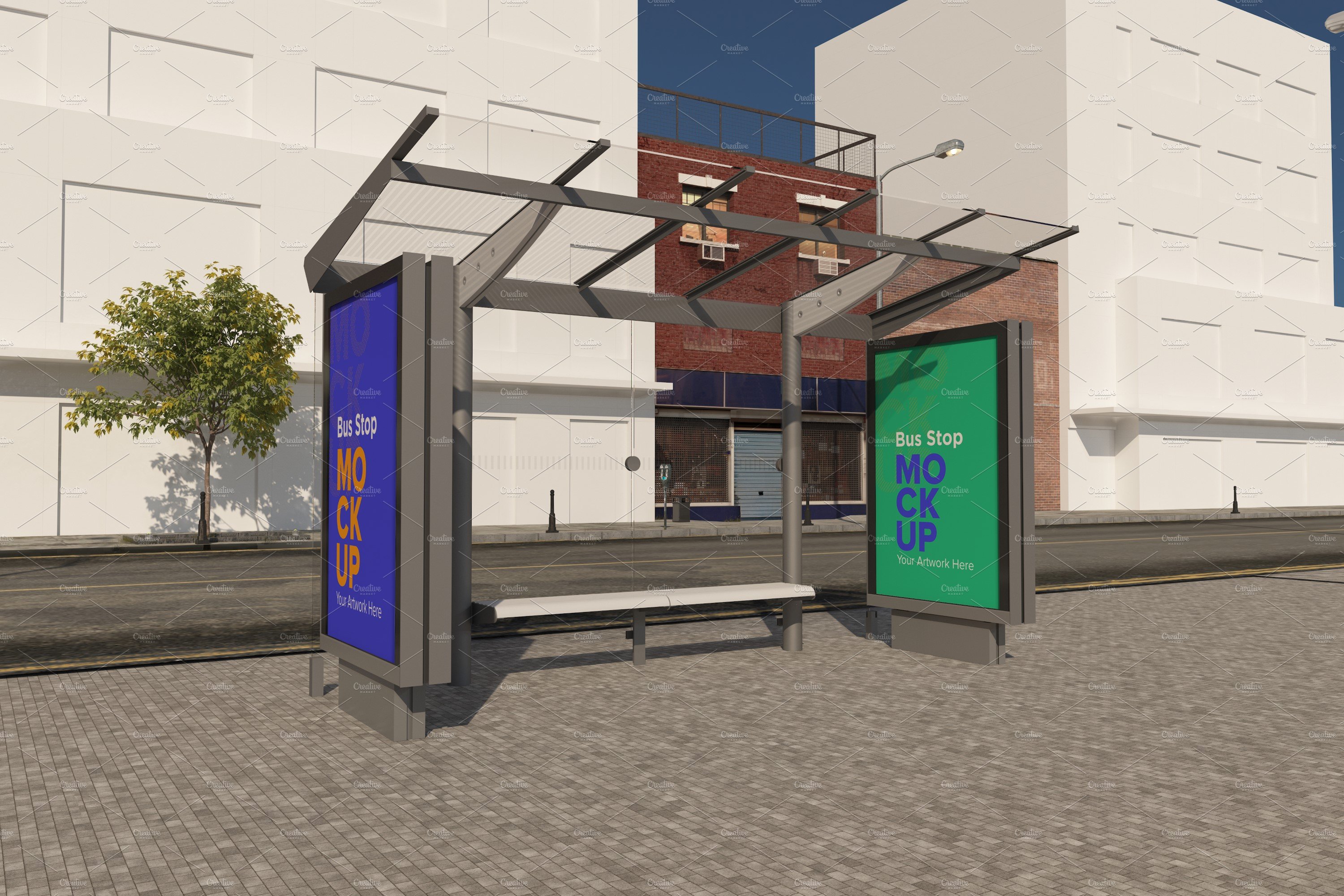 Bus Stop with 2 Sign Mockup cover image.