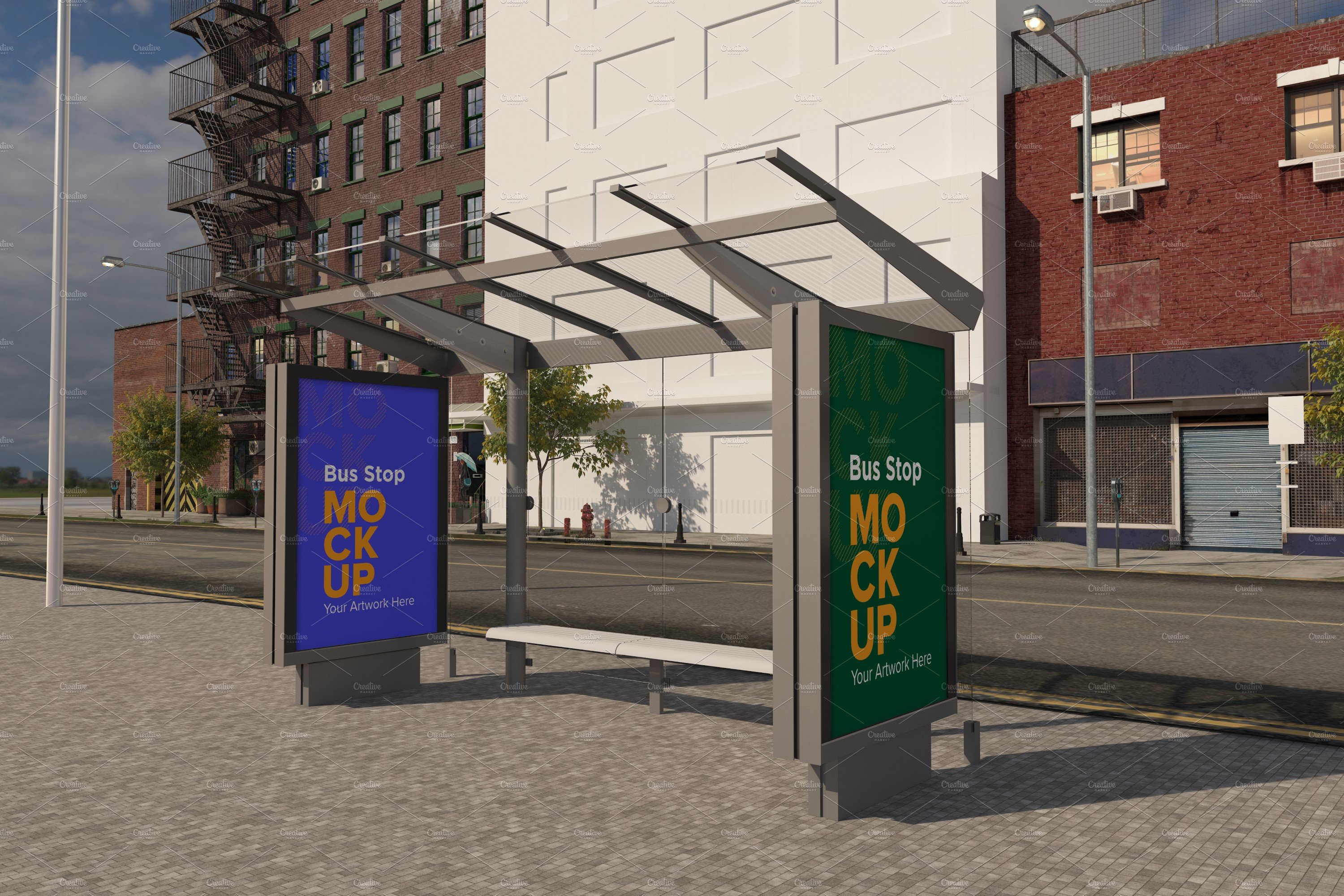 Bus Stop with 2 Billboard Mockup cover image.