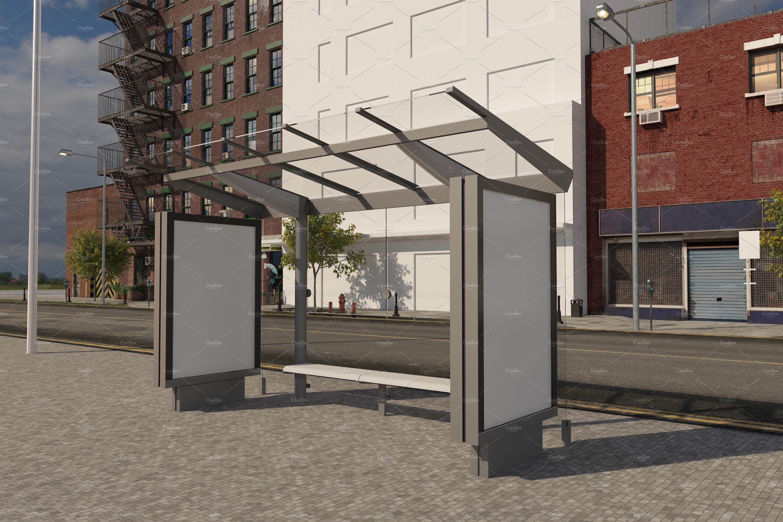 Bus Stop with 2 Billboard Mockup preview image.