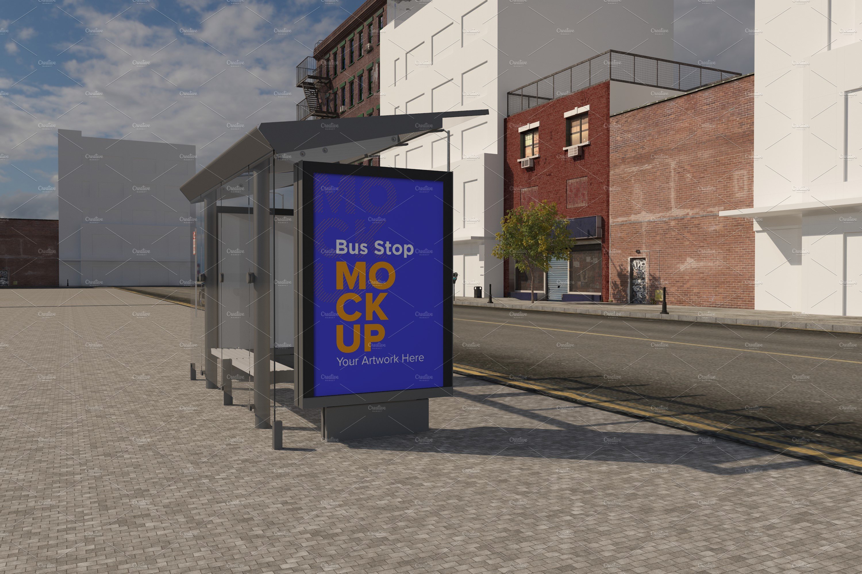 Bus Stop with 2 Sign Mockup cover image.