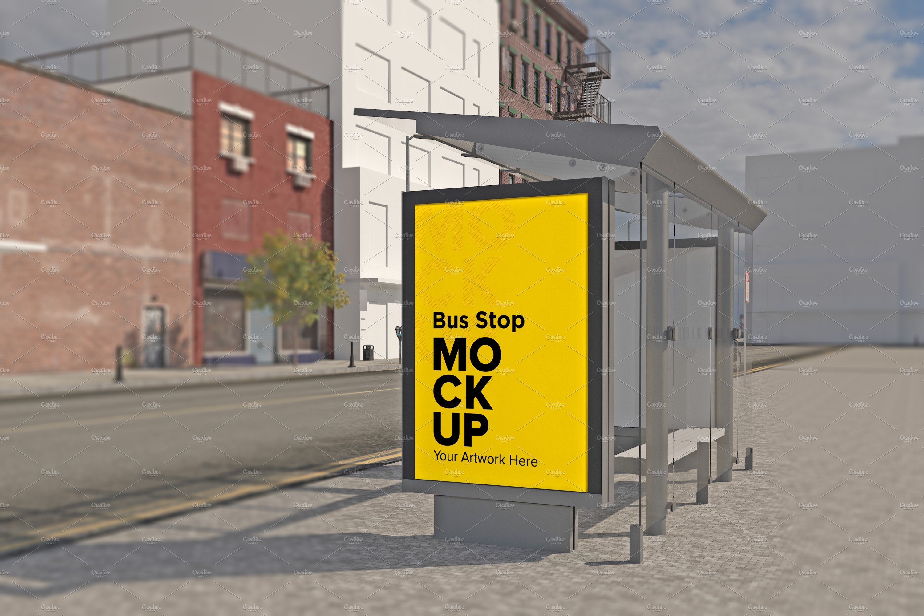 Evening View Bus Stop Sign mockup cover image.