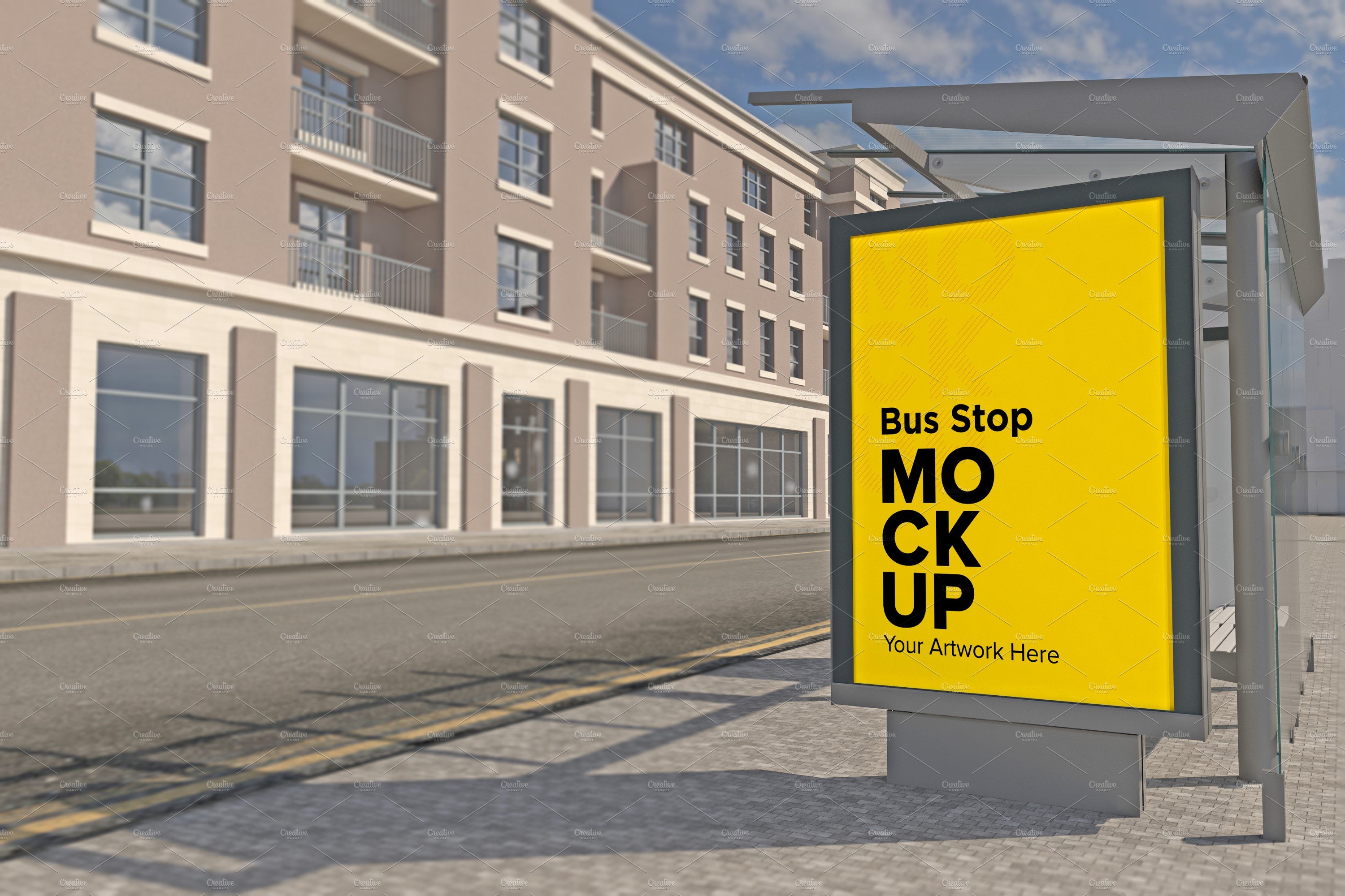 Evening View Bus Stop Sign mockup cover image.