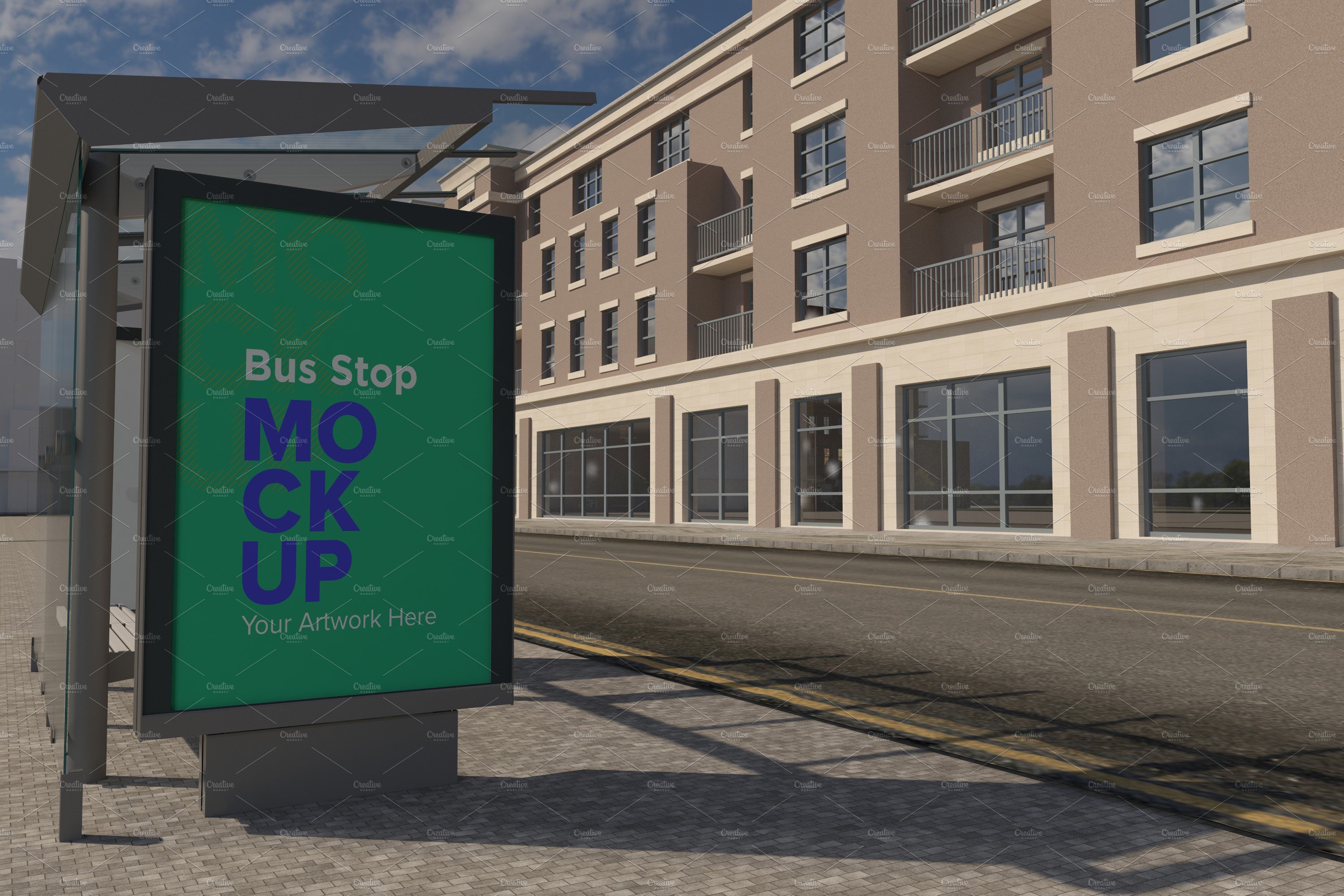 City Bus Stop Sign Mockup cover image.