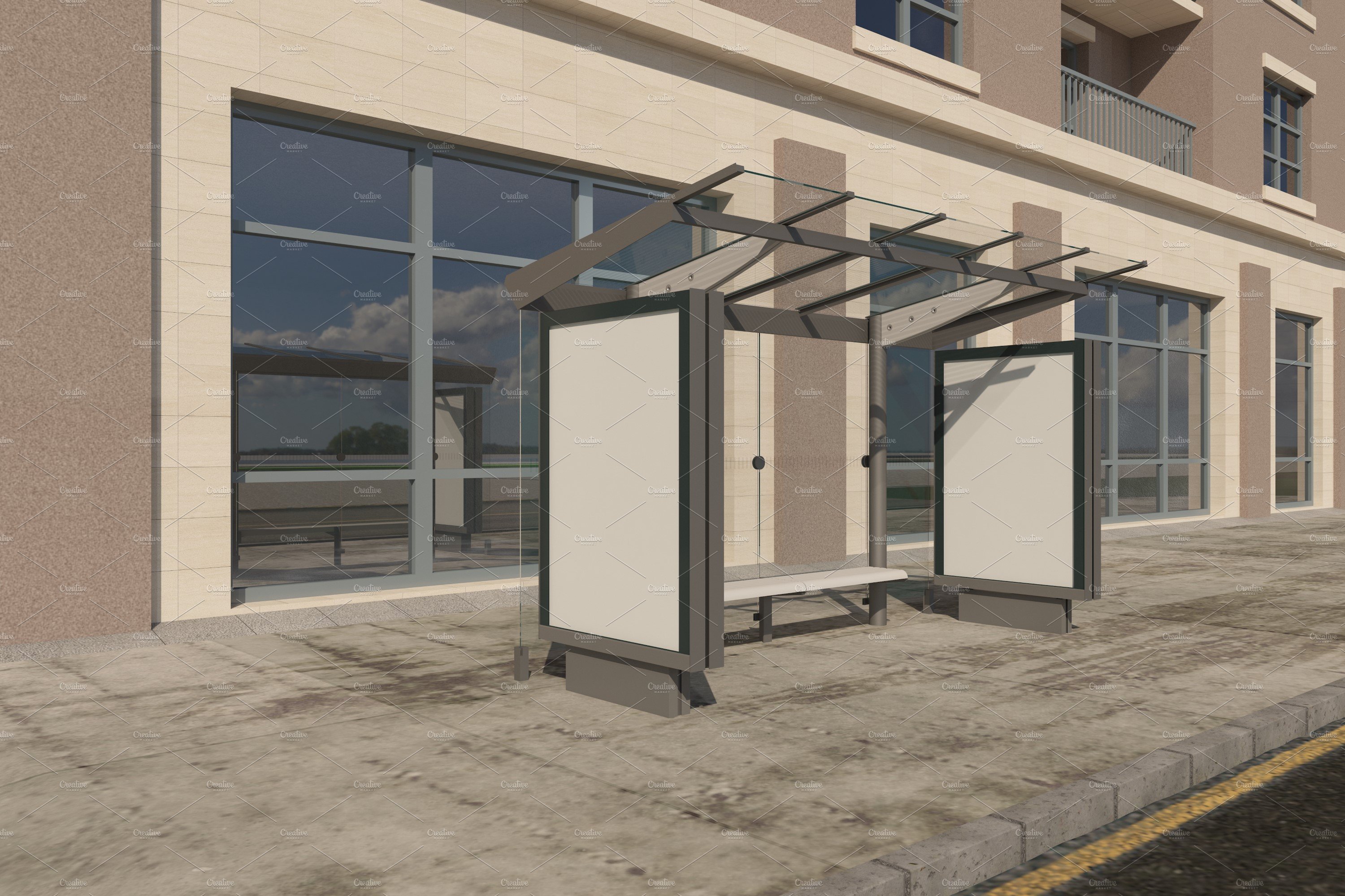 Bus Stop with 2 Sign Mockup preview image.