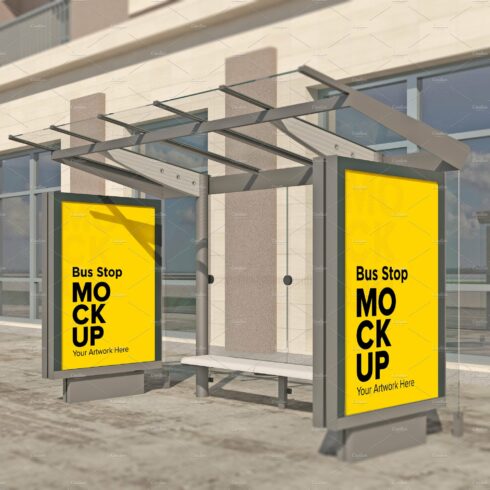 City Bus Stop With 2 Sign mockup cover image.