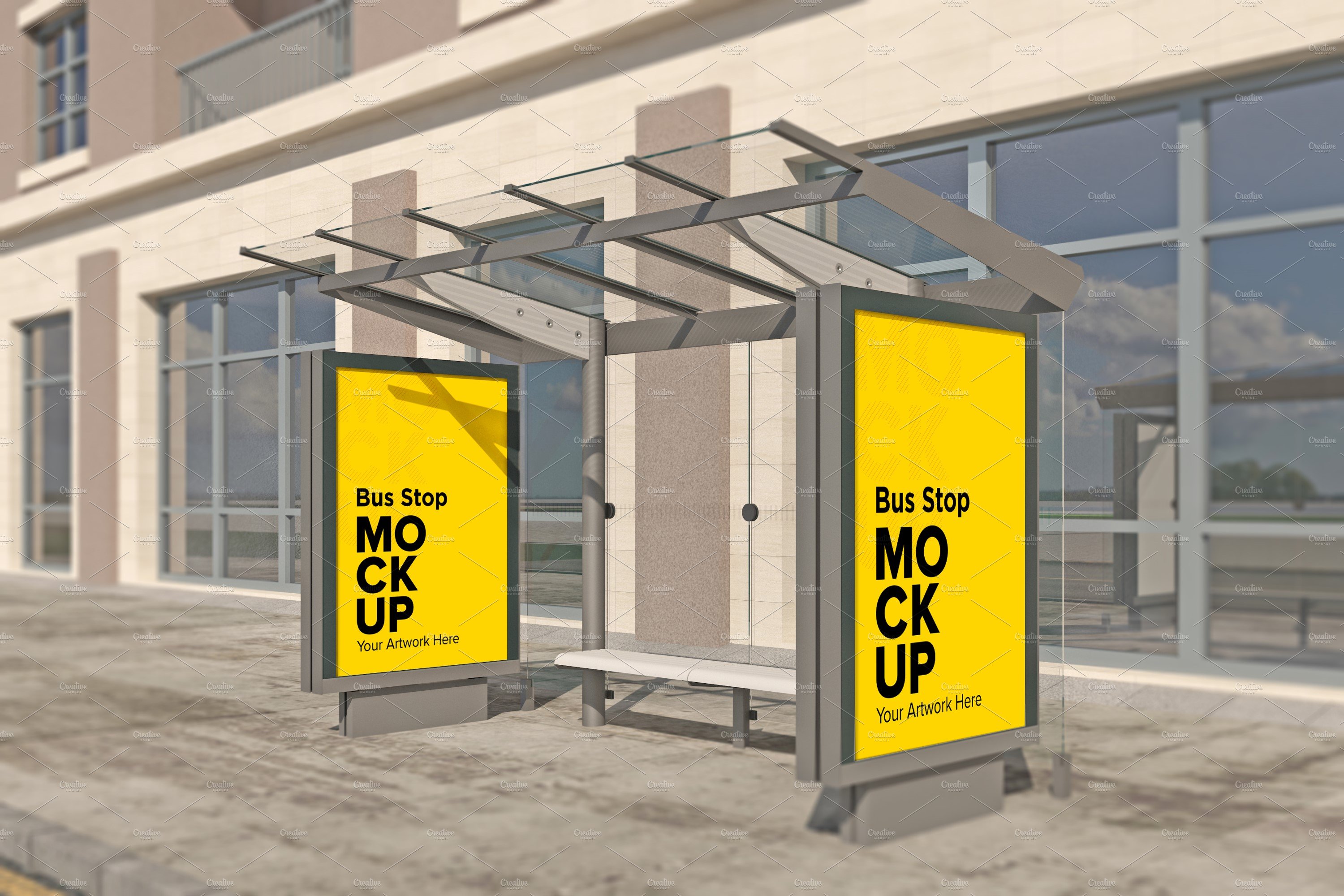 City Bus Stop With 2 Sign mockup cover image.