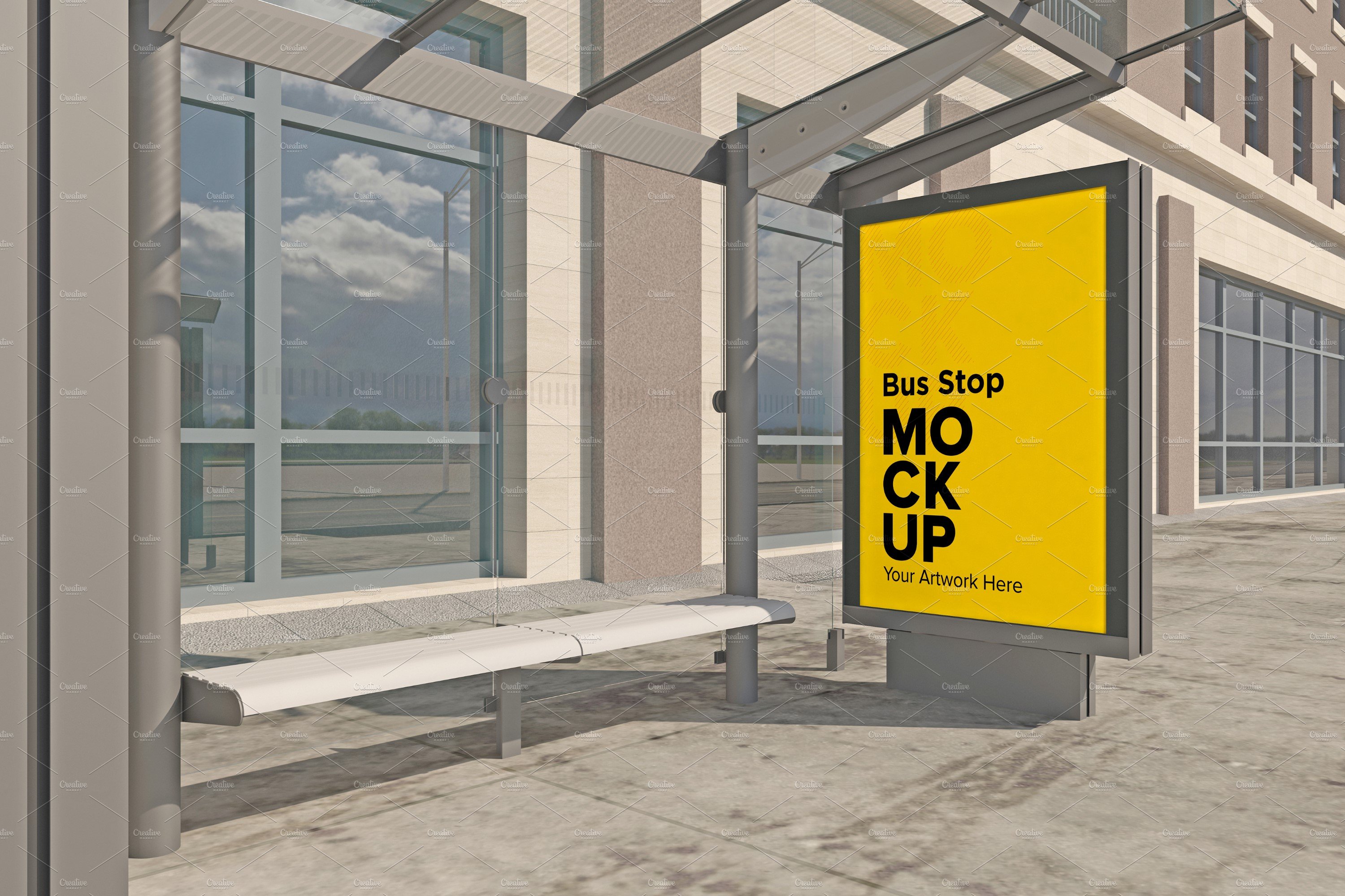 City Bus Stop Sign mockup cover image.