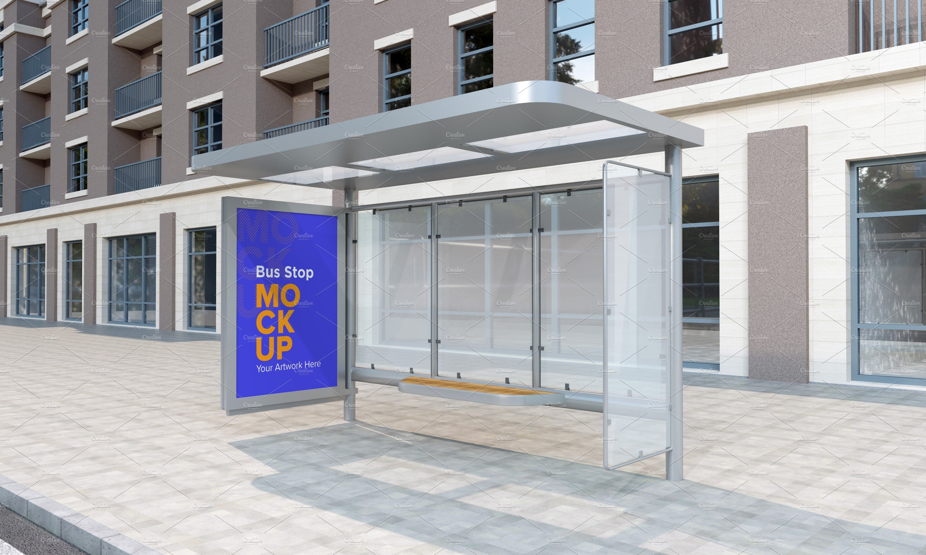 Bus Shelter Advertising Sign Mockup cover image.