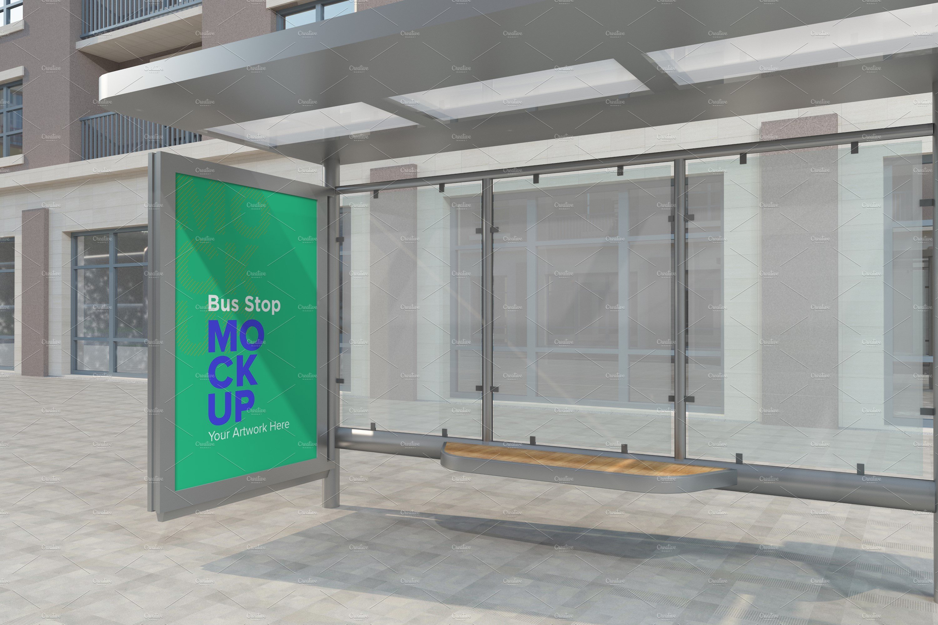 Bus Shelter Advertising Sign Mockup cover image.