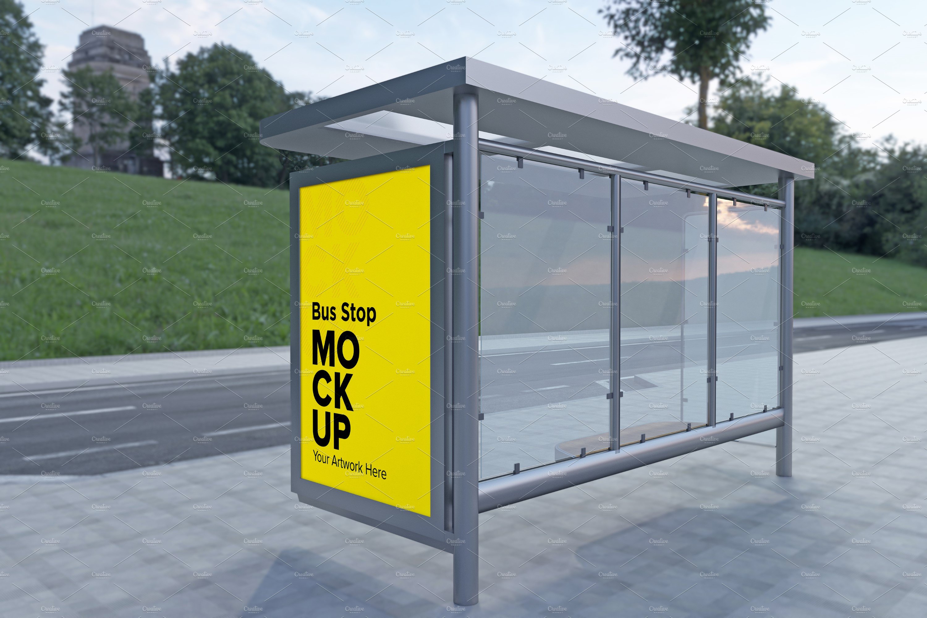 Evening View Bus Stop Sign mockup cover image.