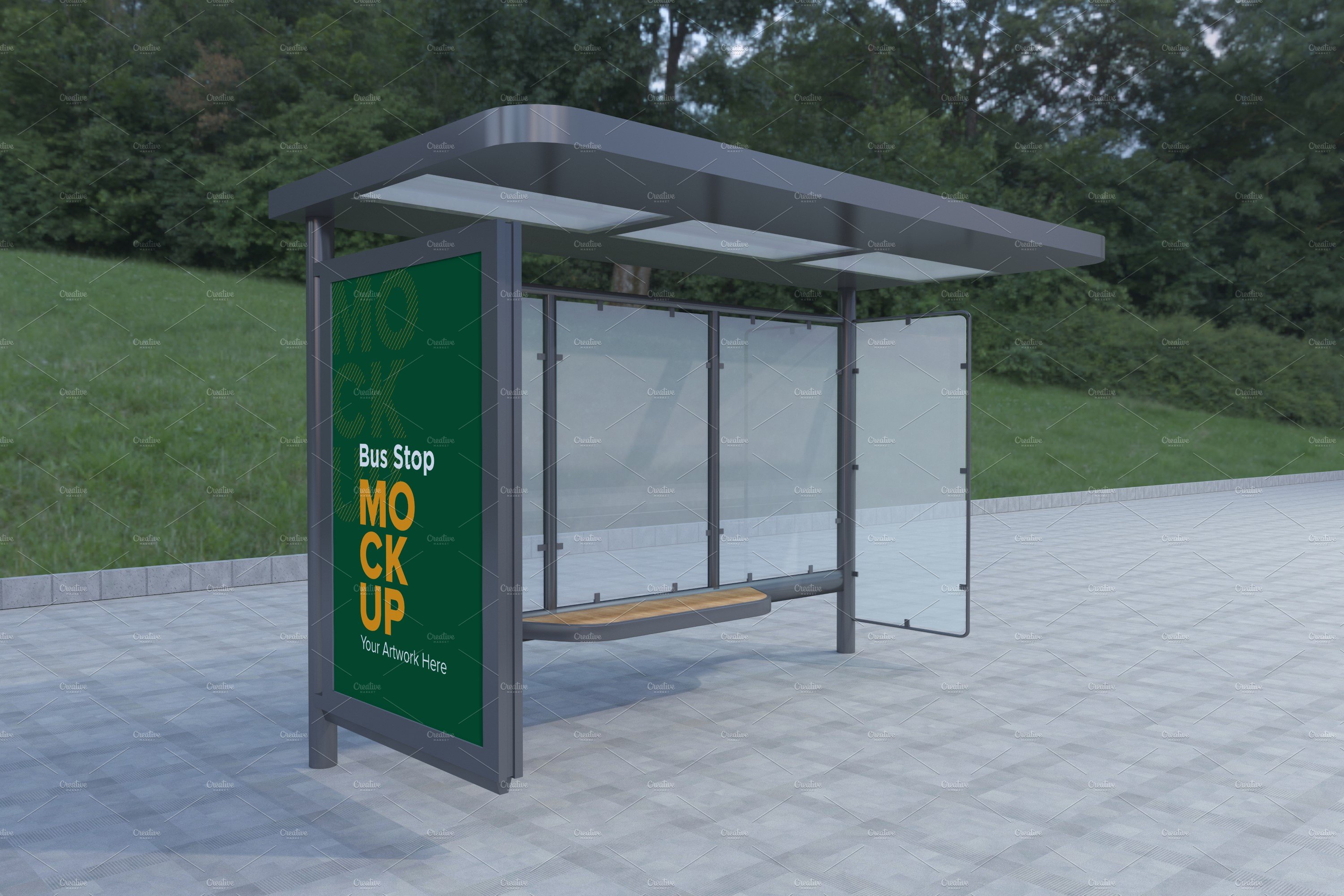 Evening View Bus Stop Signage Mockup cover image.