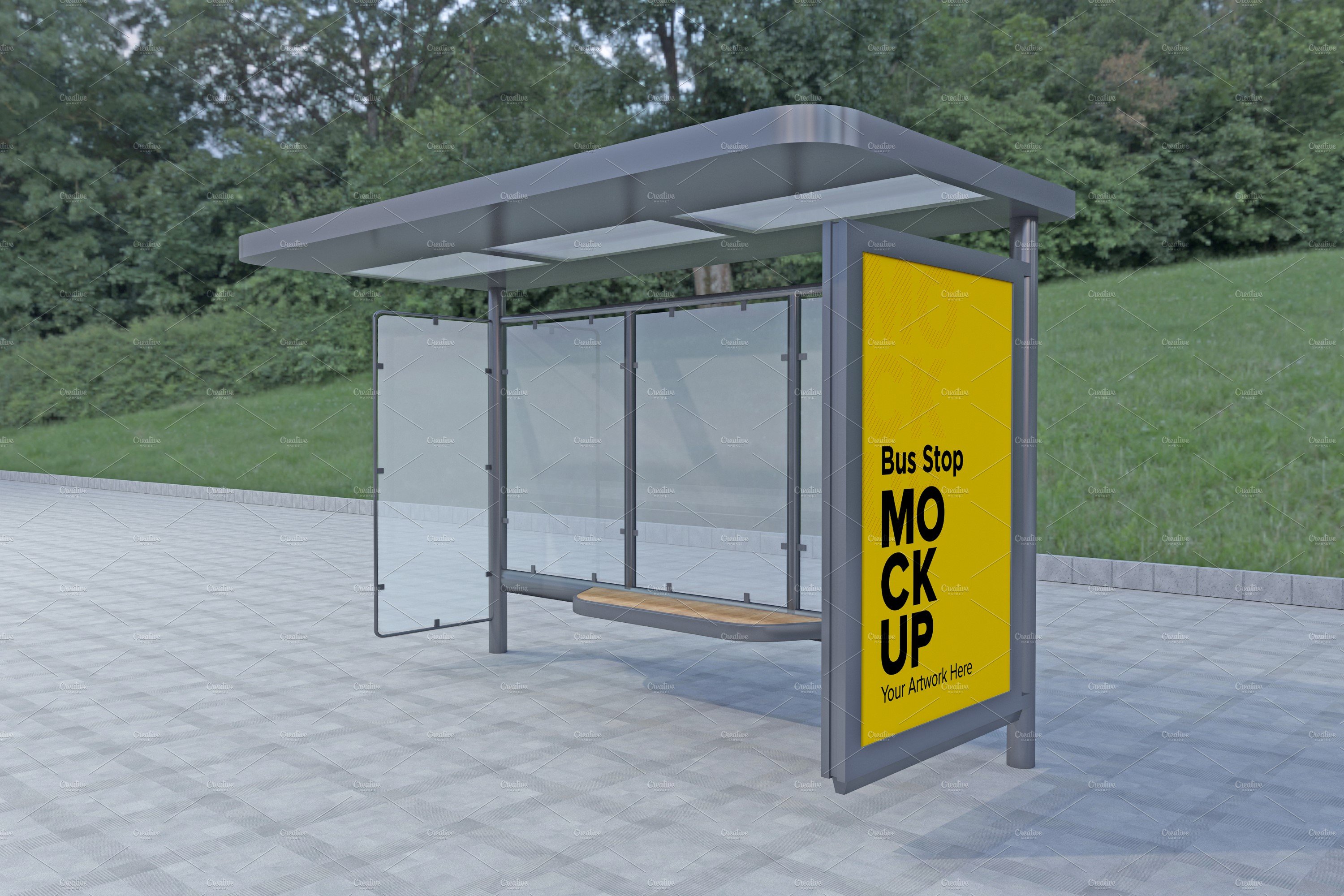 Evening View Bus Stop Sign mockup cover image.