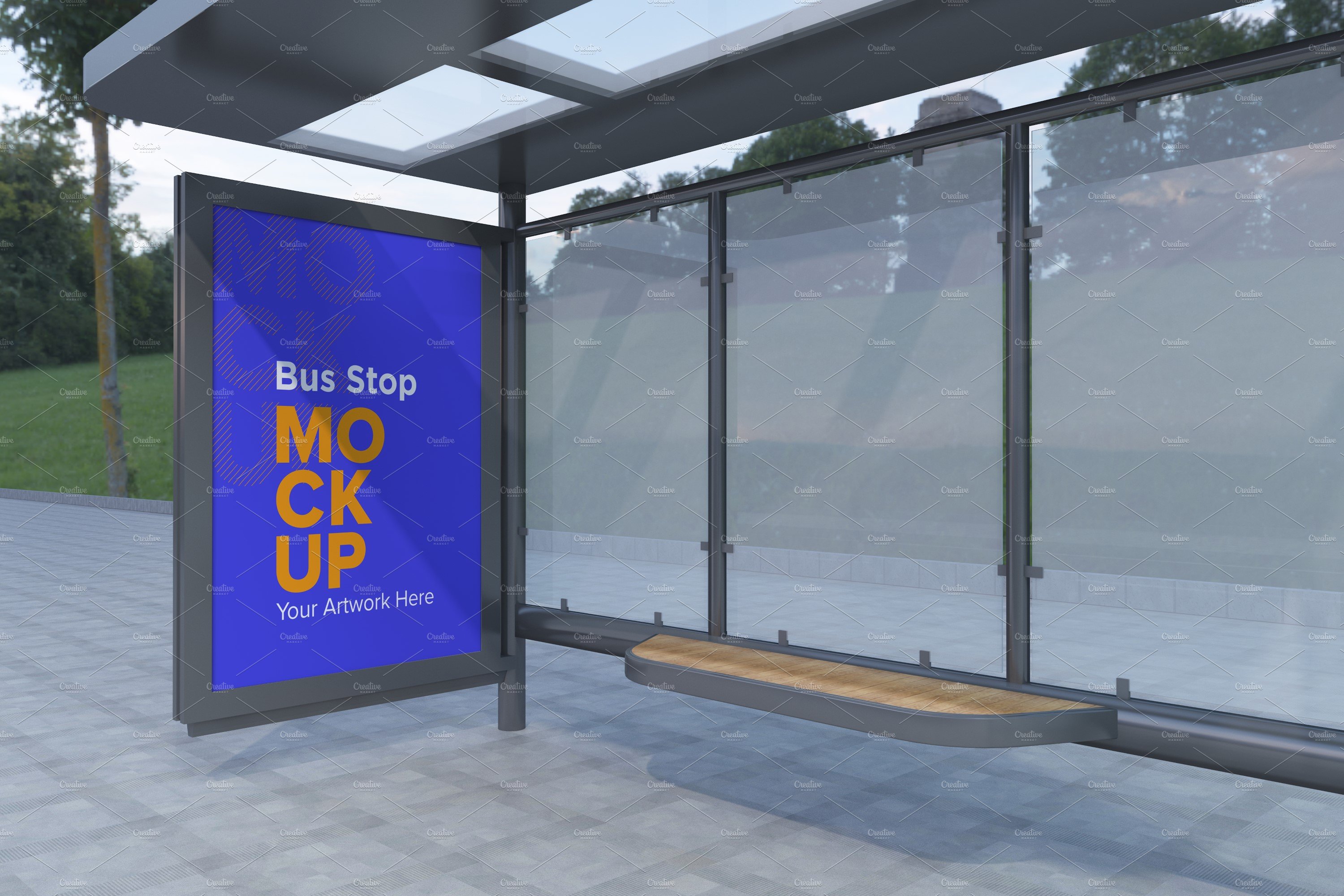 Evening View Bus Stop Signage Mockup cover image.