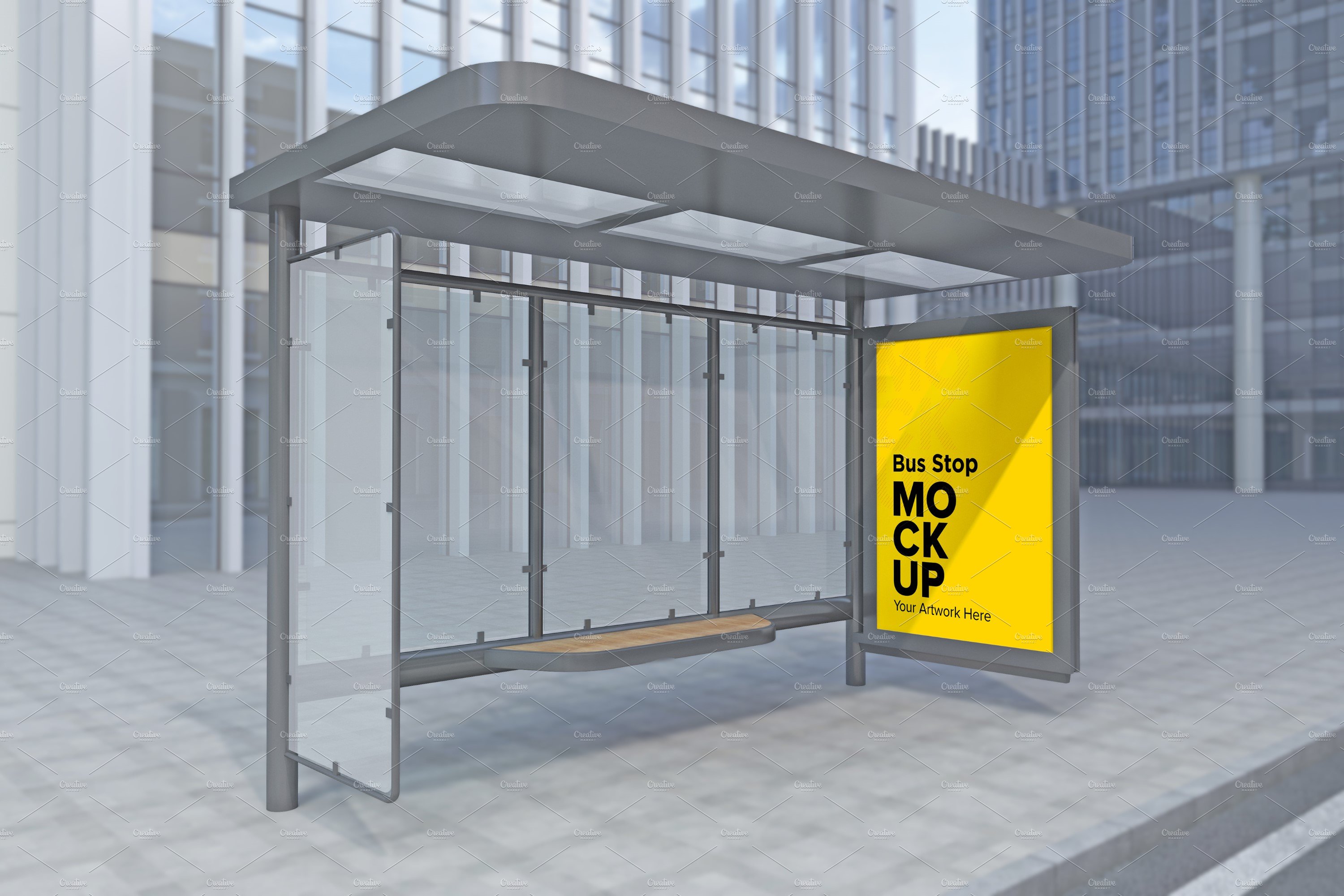 Evening View Bus Stop Sign mockup cover image.