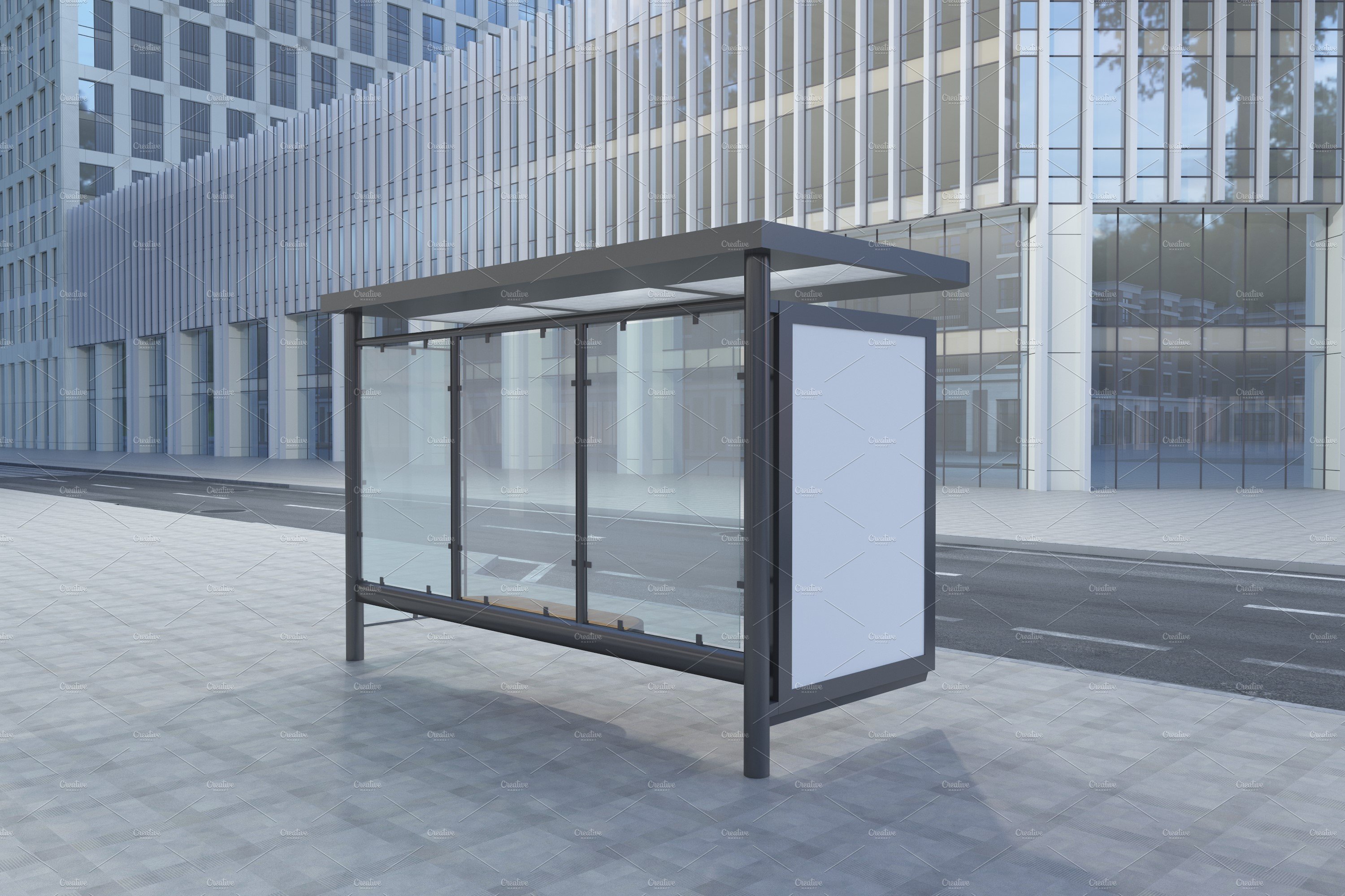 Evening View Bus Stop Signage Mockup preview image.