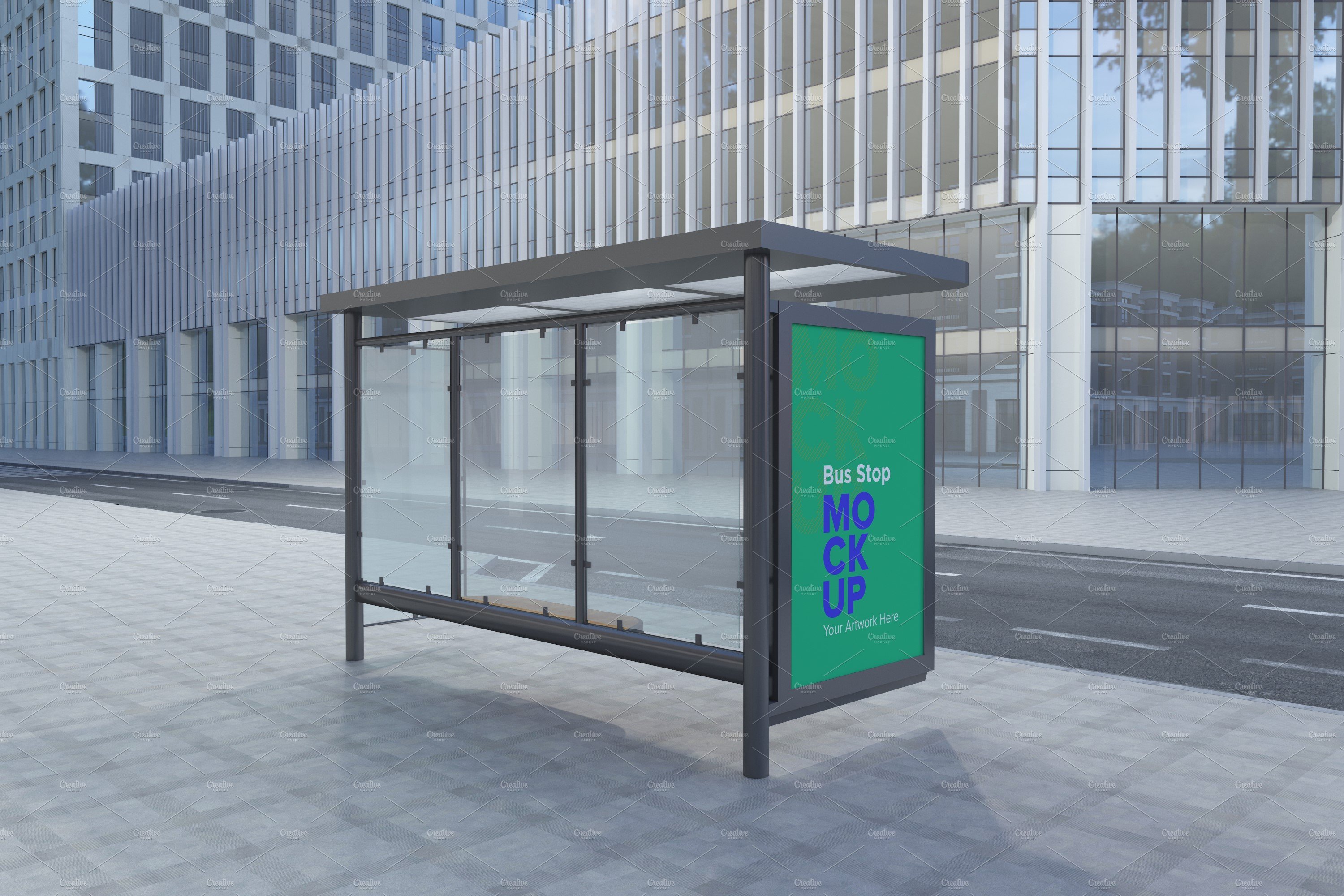 Evening View Bus Stop Signage Mockup cover image.