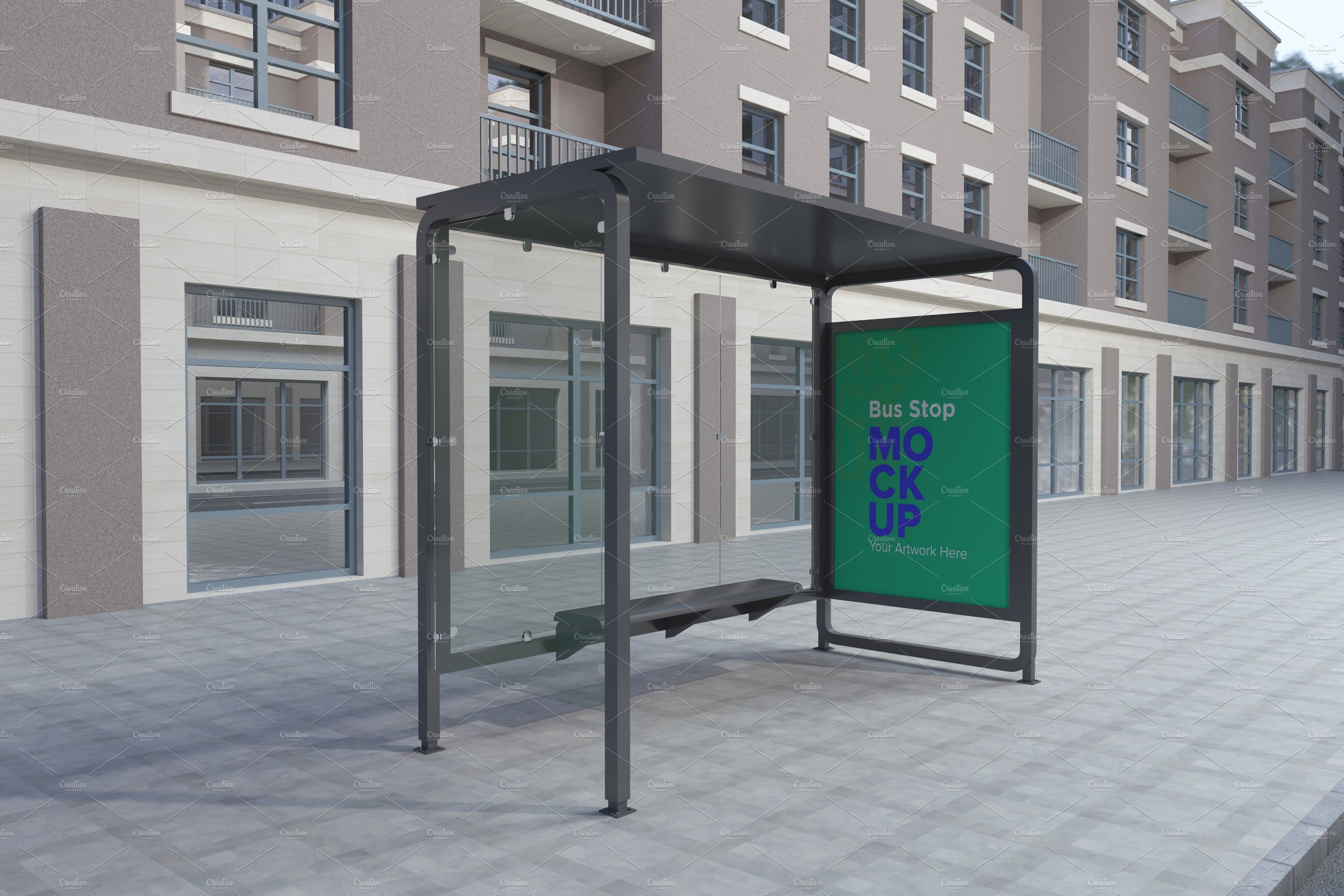 Evening View Bus Stop Signage Mockup cover image.