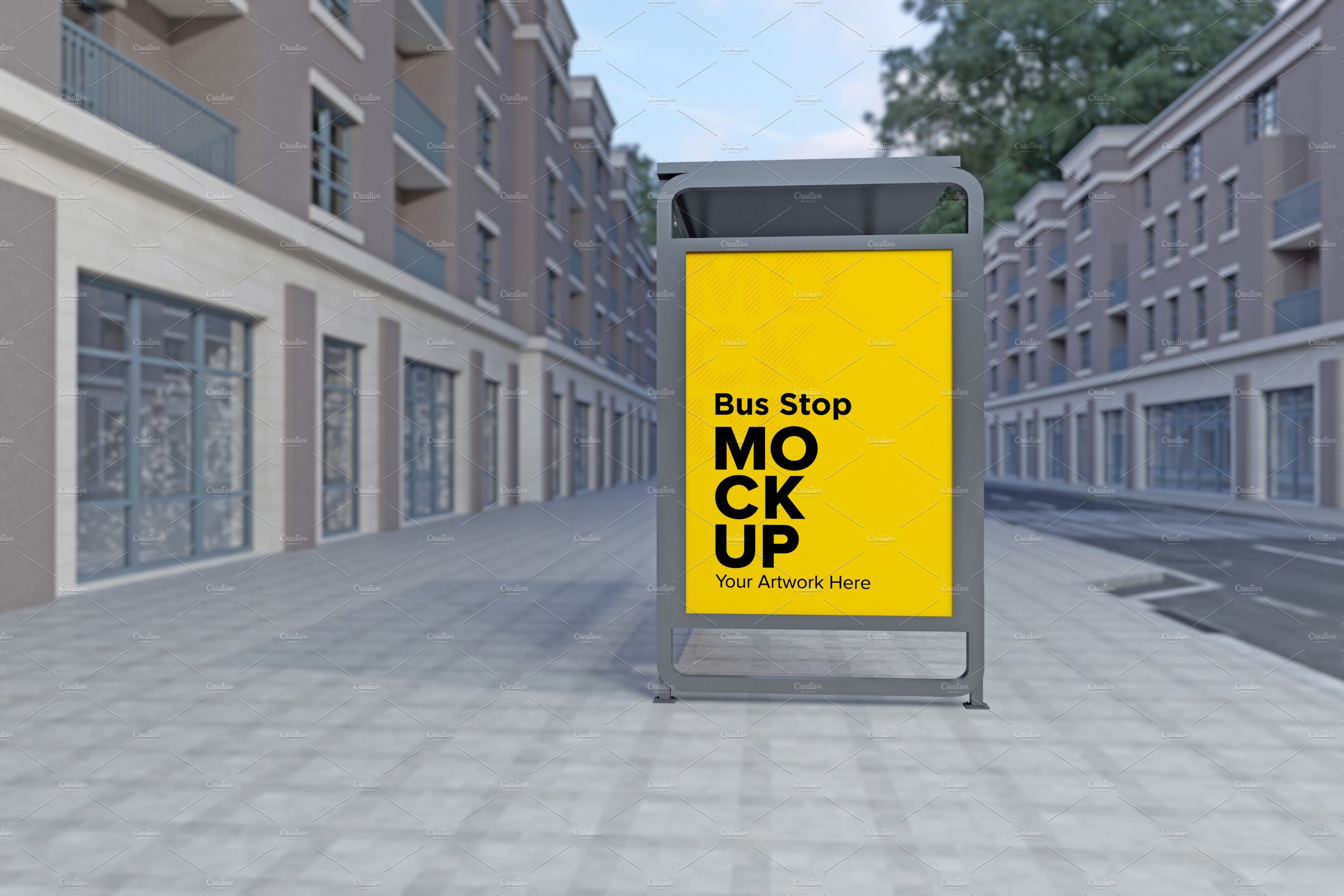 Evening View Bus Stop Sign mockup cover image.