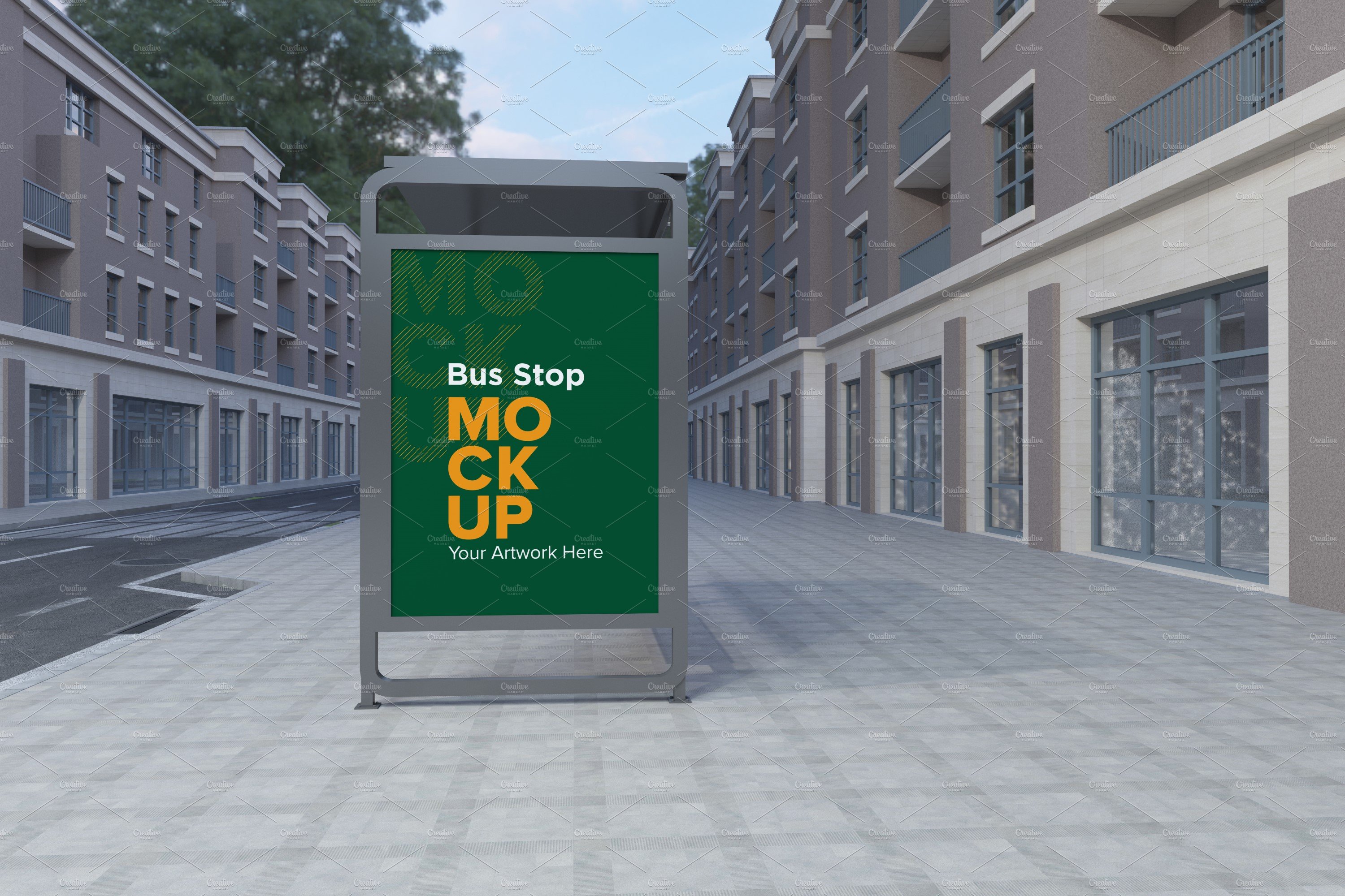 Evening View Bus Stop Signage Mockup cover image.