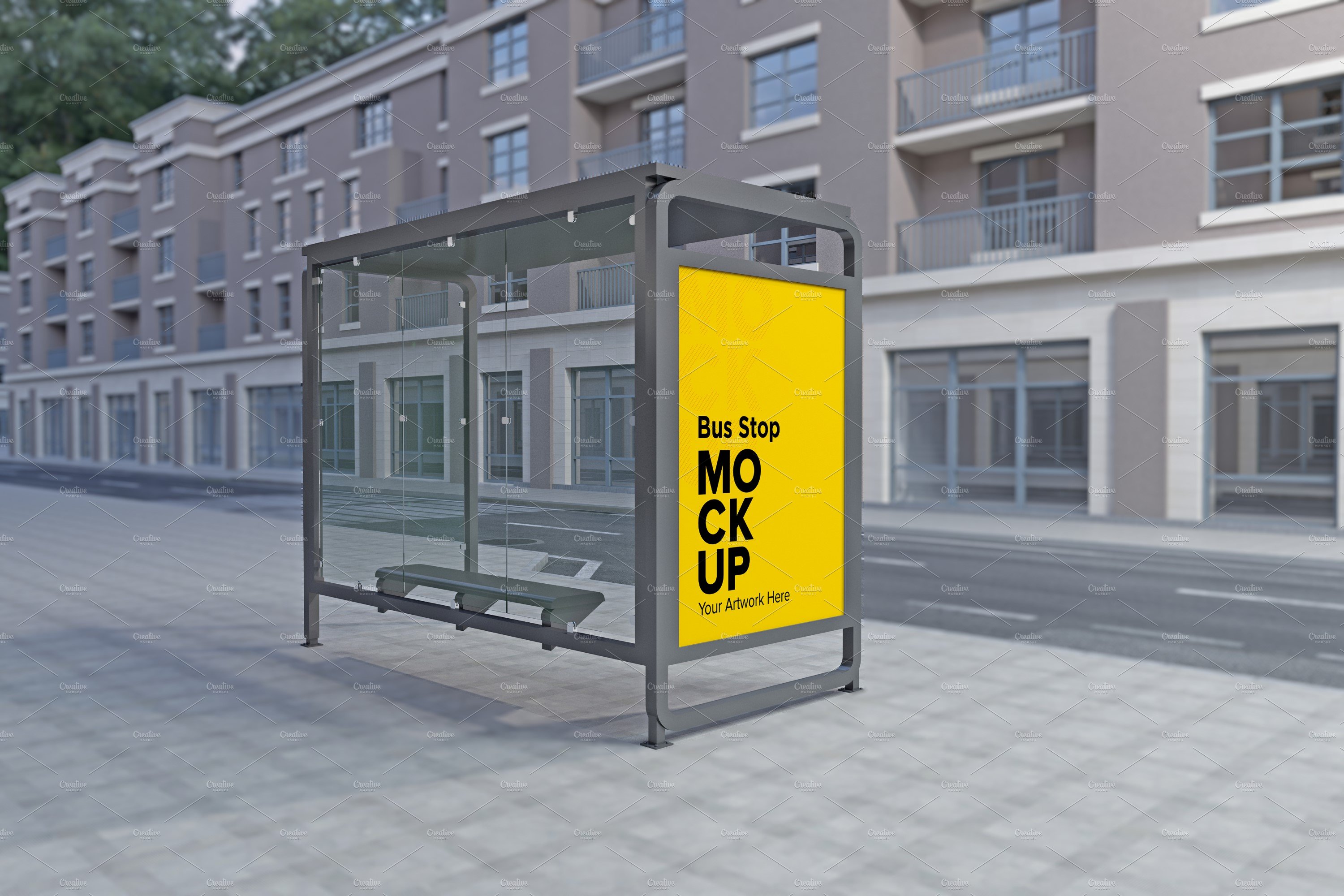 Evening View Bus Stop Sign mockup cover image.